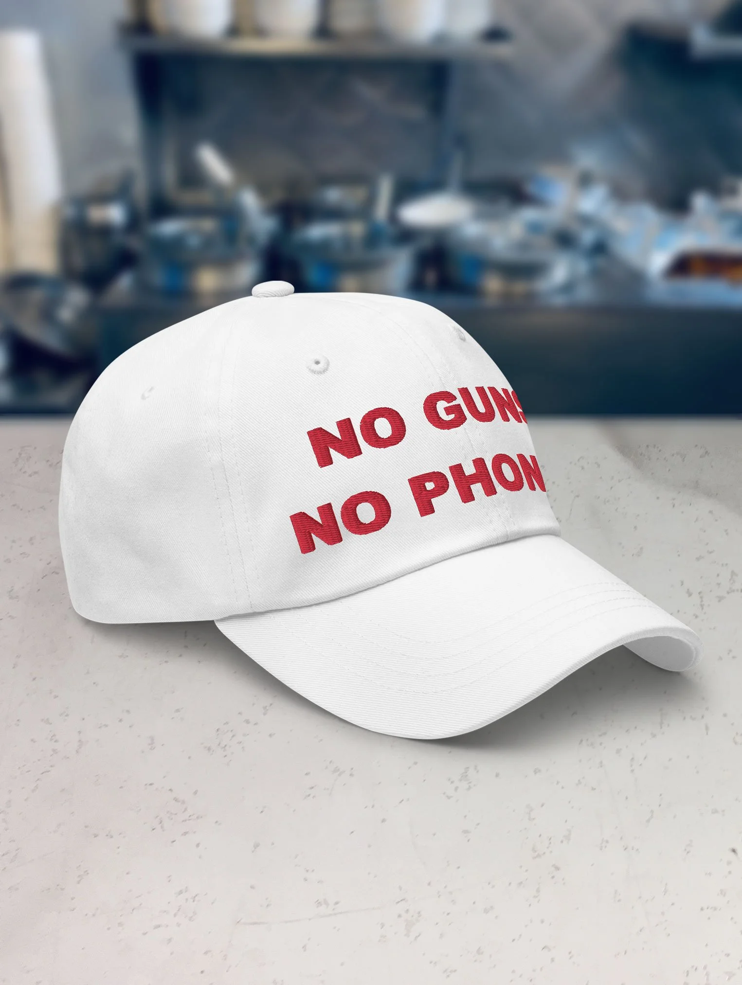 b-and-h-dairy-no-guns-no-phones_dad_hat_white_side.jpg