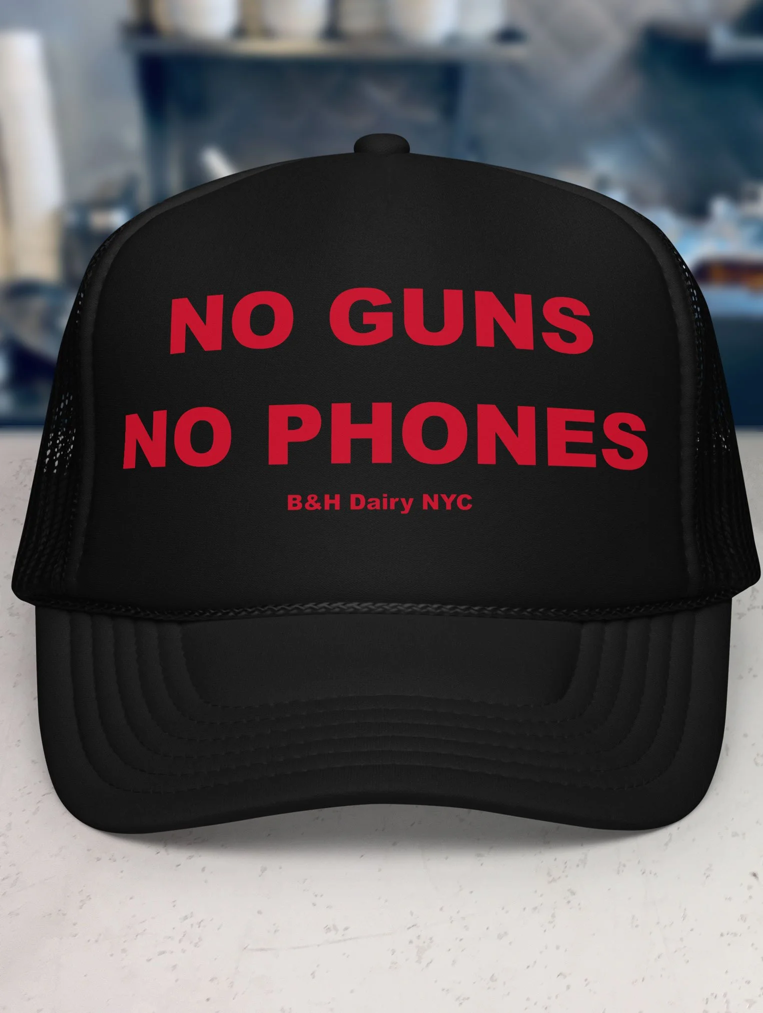 b-and-h-dairy_no-guns-no-phones_trucker-hat_black_front.jpg