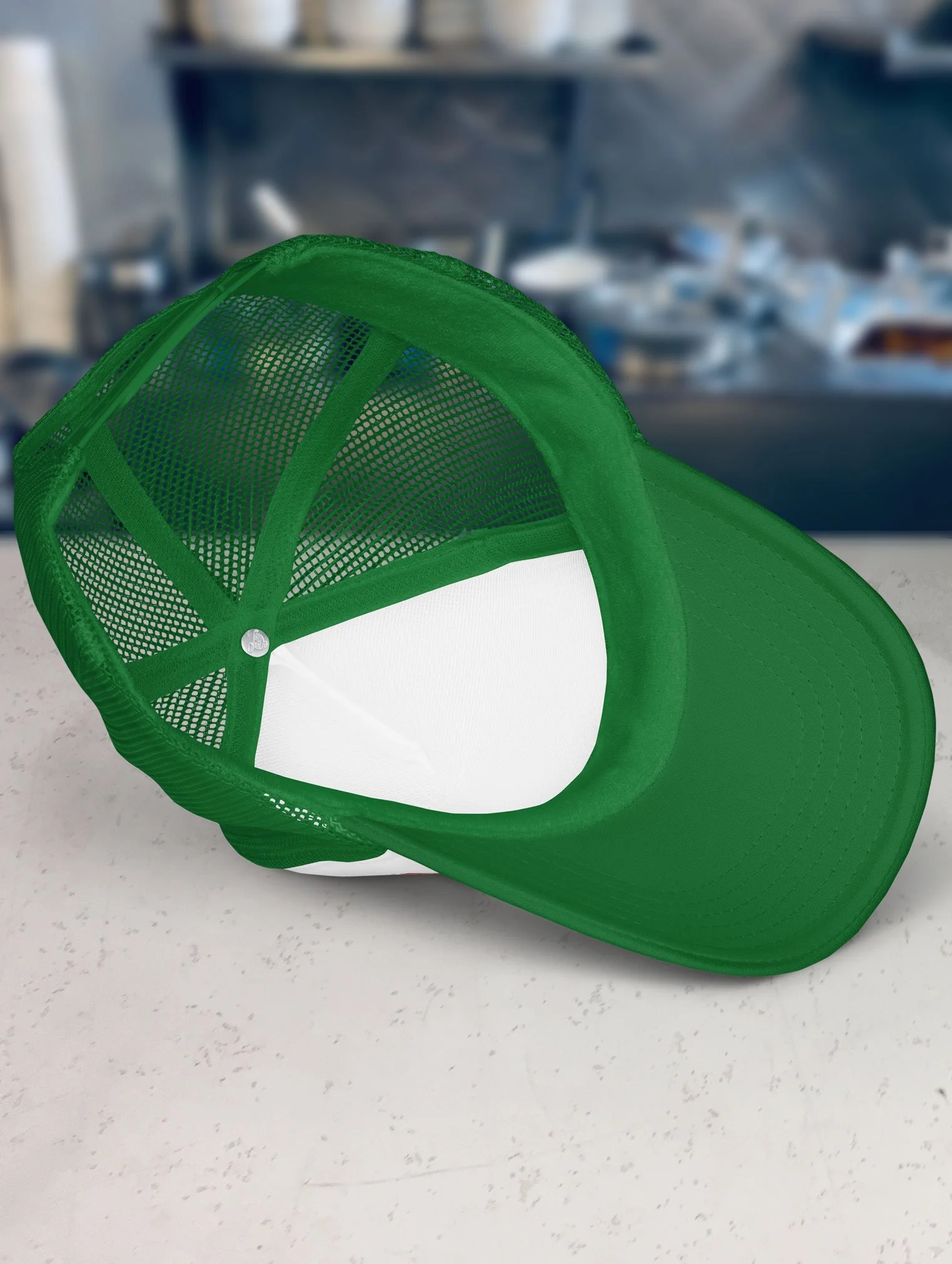 b-and-h-dairy_no-guns-no-phones_trucker-hat_kelly-green-and-white_underside.jpg
