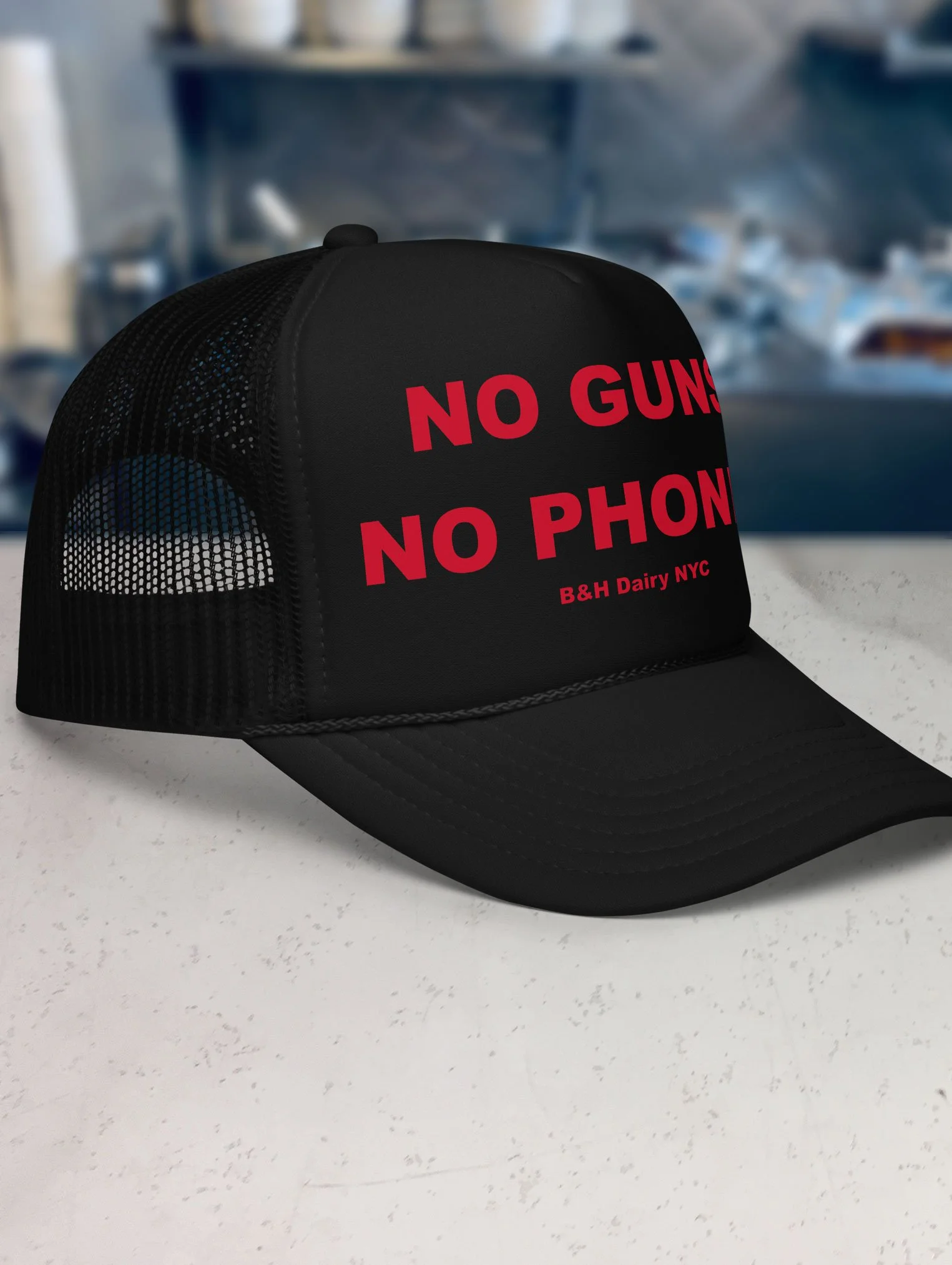 b-and-h-dairy_no-guns-no-phones_trucker-hat_black_side.jpg