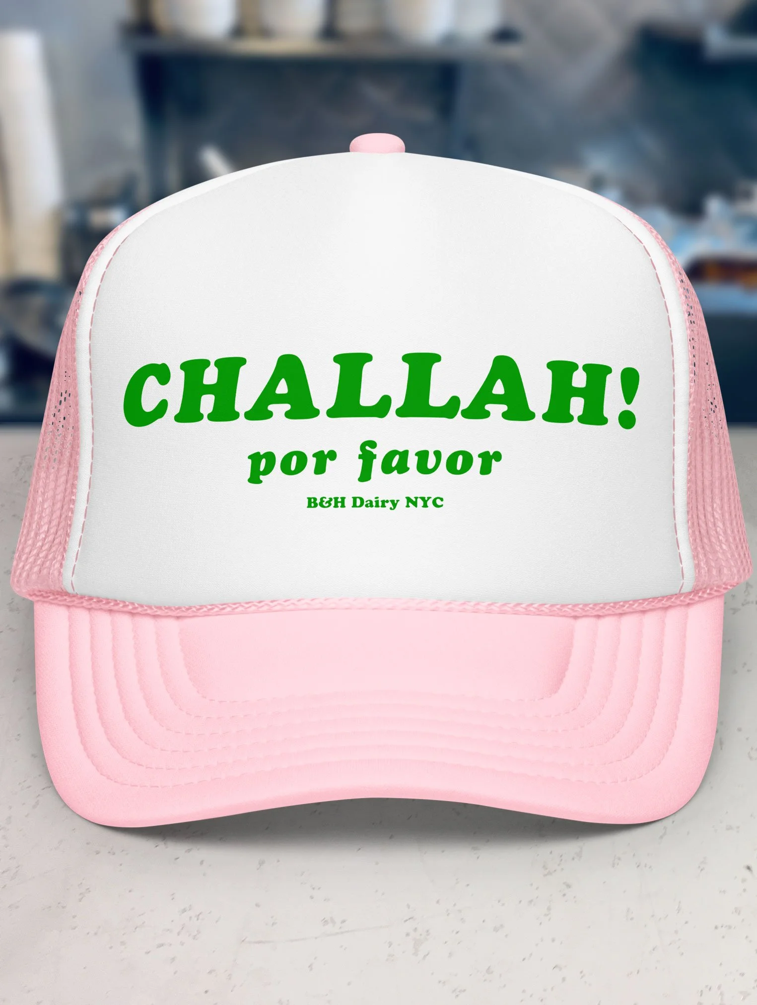 b-and-h-dairy_challah-por-favor_trucker-hat_light-pink-and-white_front.jpg