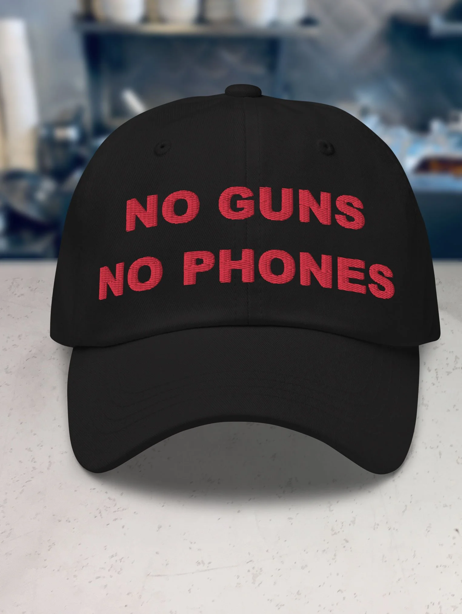 b-and-h-dairy-no-guns-no-phones_dad_hat_black_front.jpg