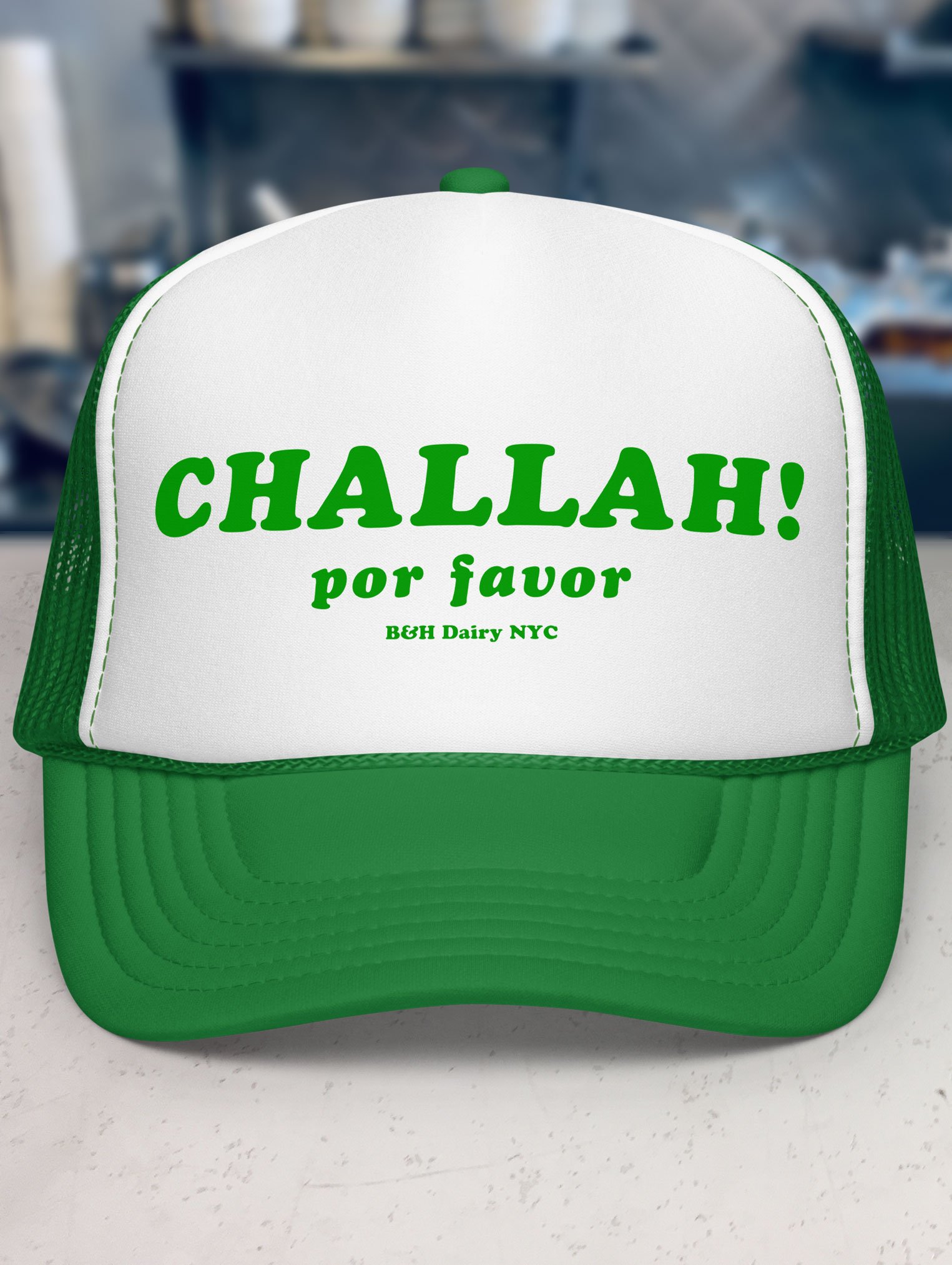 b-and-h-dairy_challah-por-favor_trucker-hat_kelly-green-and-white_front.jpg