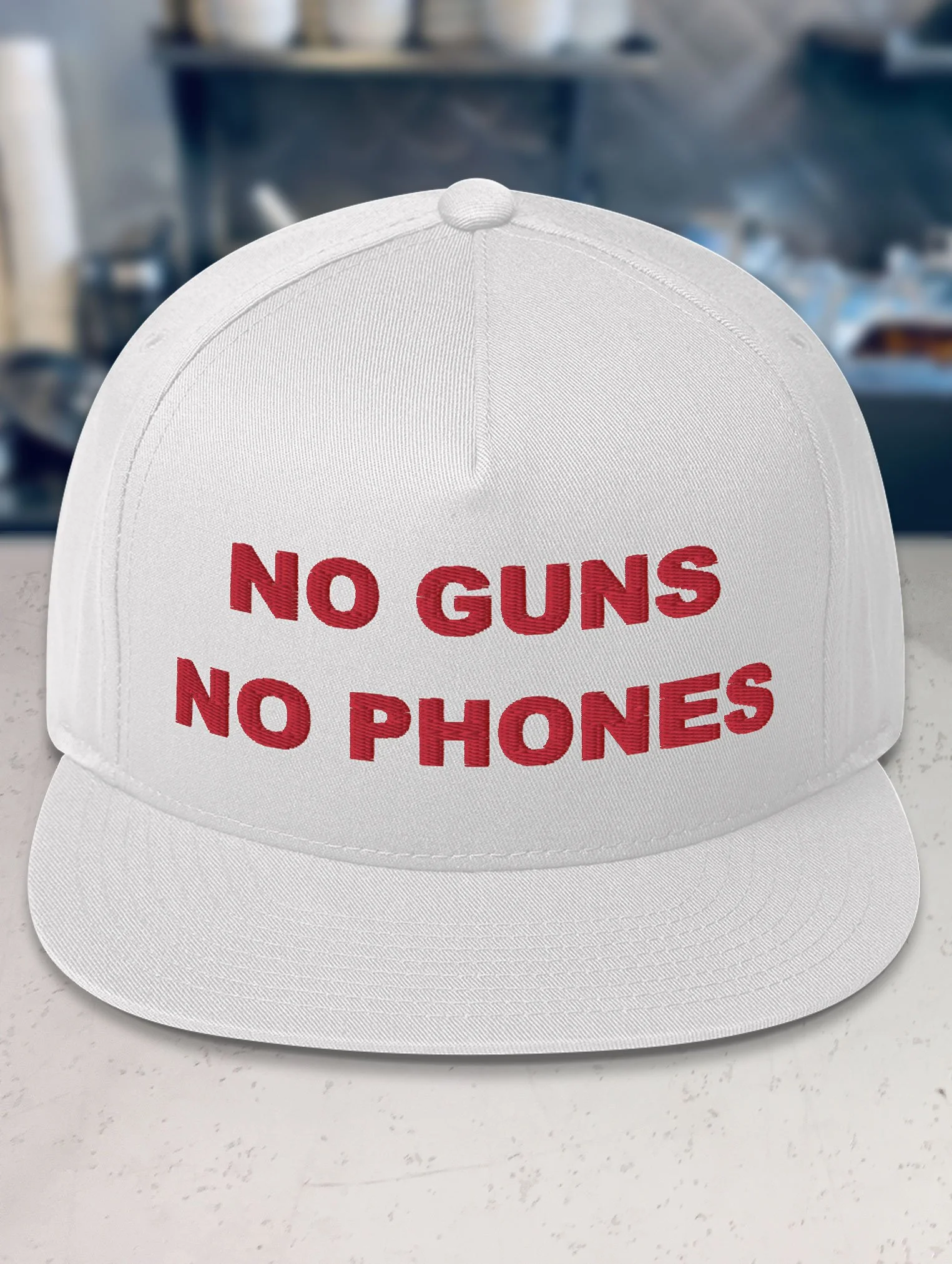 b-and-h-dairy-no-guns-no-phones_snapback_white_front.jpg