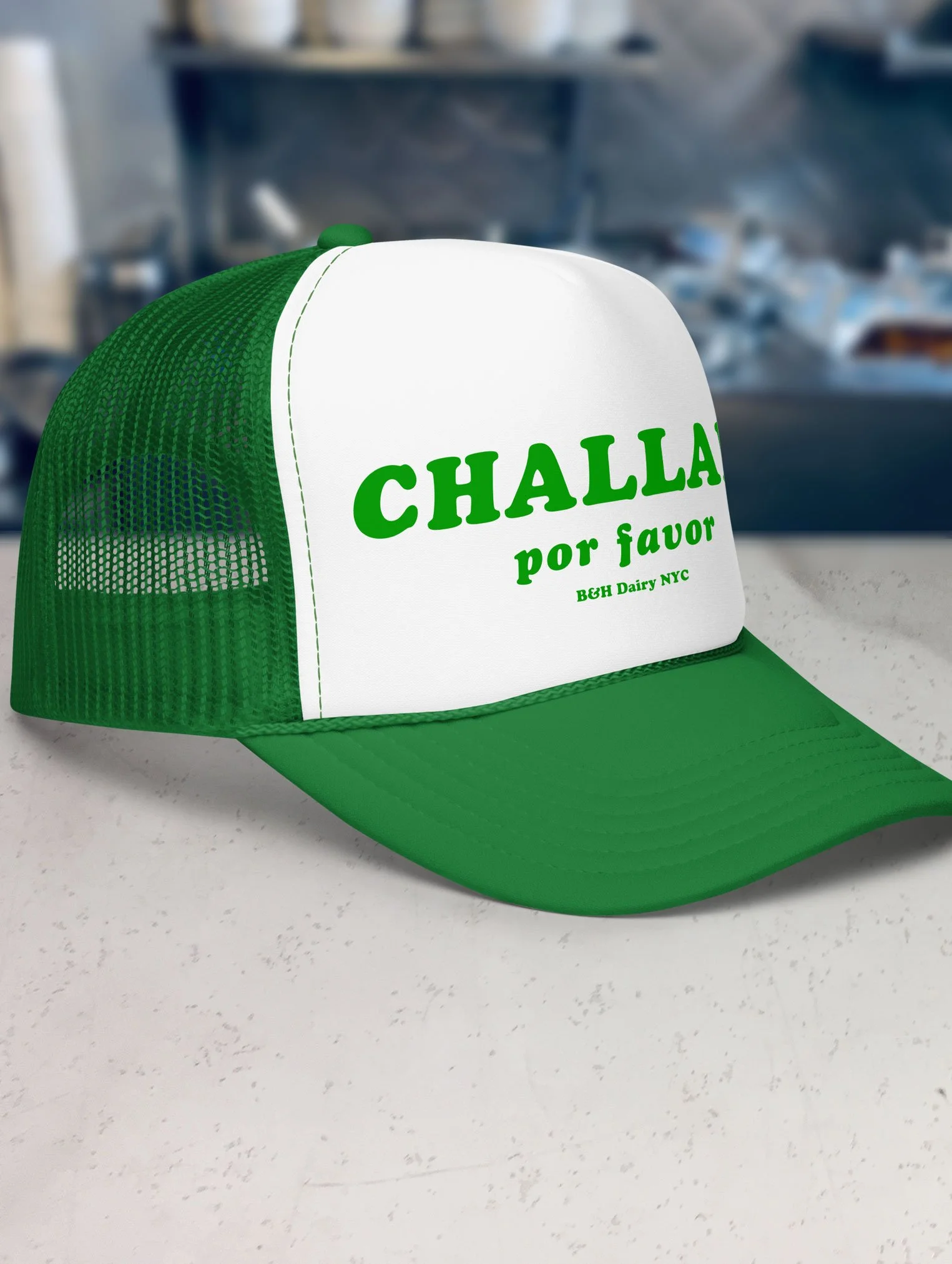 b-and-h-dairy_challah-por-favor_trucker-hat_kelly-green-and-white_side.jpg