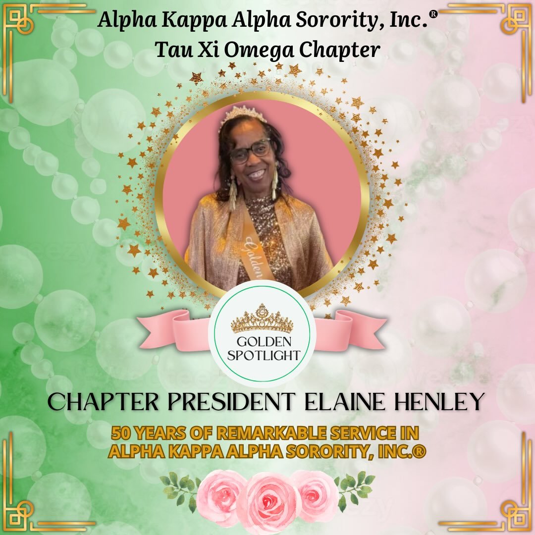 Golden: &ldquo;(of a period) very happy and prosperous.&rdquo; ✨
Tau Xi Omega Chapter is celebrating our very own Chapter President Elaine Henley on reaching the milestone of 50 years of exemplary service in Alpha Kappa Alpha Sorority, Inc.&reg; Duri