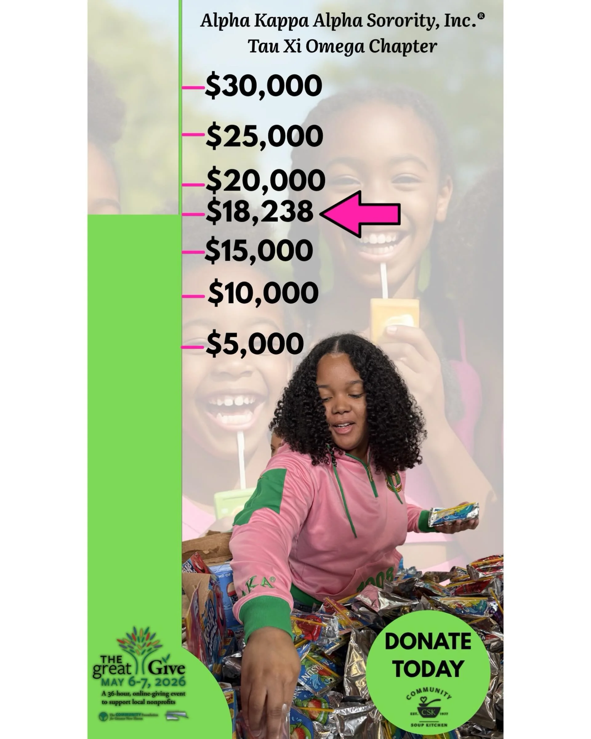 🩷💚Didn&rsquo;t give yet? You can donate during Happy Hour! 🍸(5-7PM)

We are more than half way to our goal of raising $30,000 to help feed food-insecure children!

Please consider donating between 5-7PM to help us win up to $2,000 in prize money d