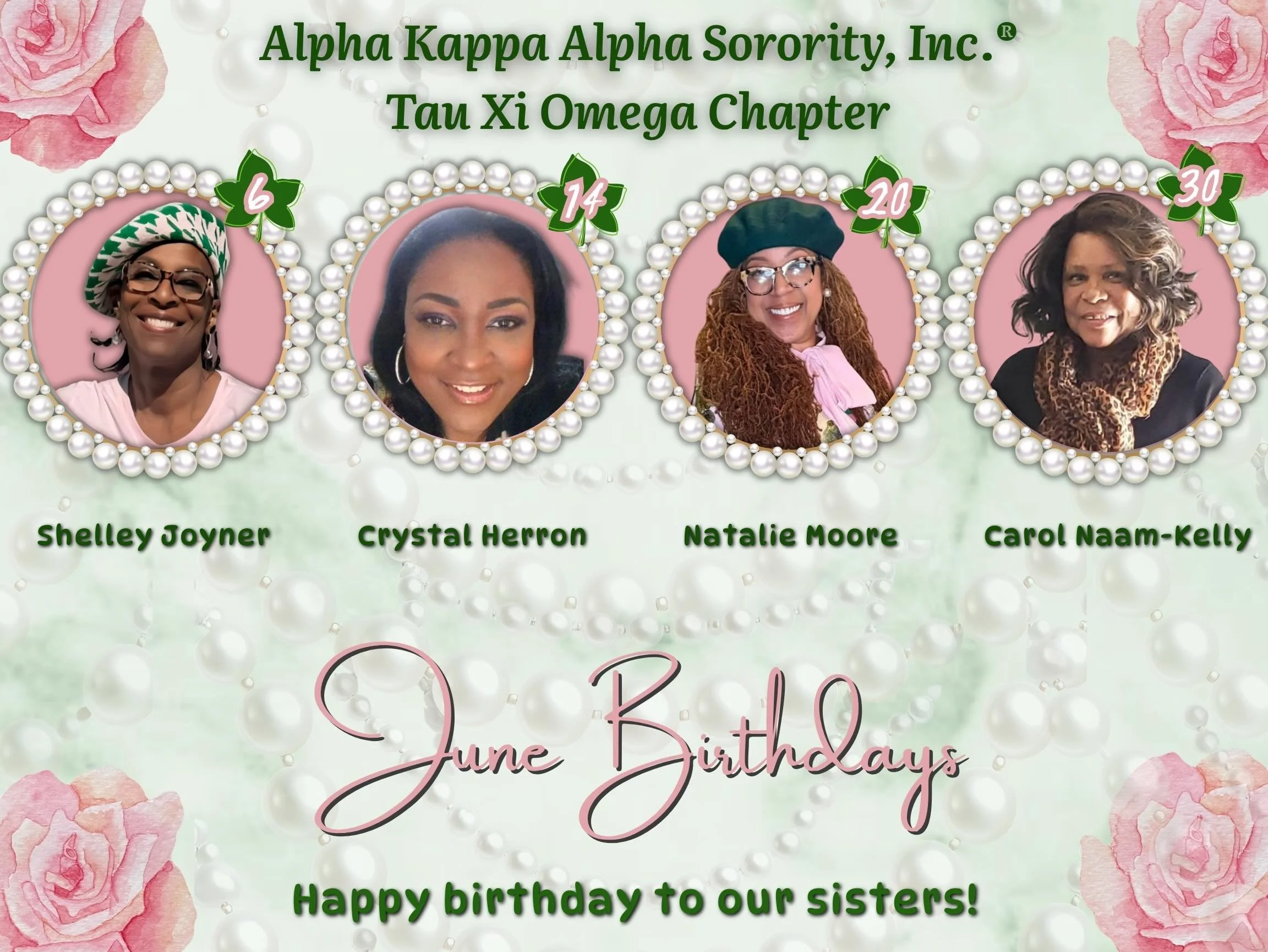 Happy June! As we head into summer, Tau Xi Omega Chapter would like to wish all of its chapter members born in June a happy birthday. We are excited to celebrate with them all month long!🩷💚🎂 #AKA1908