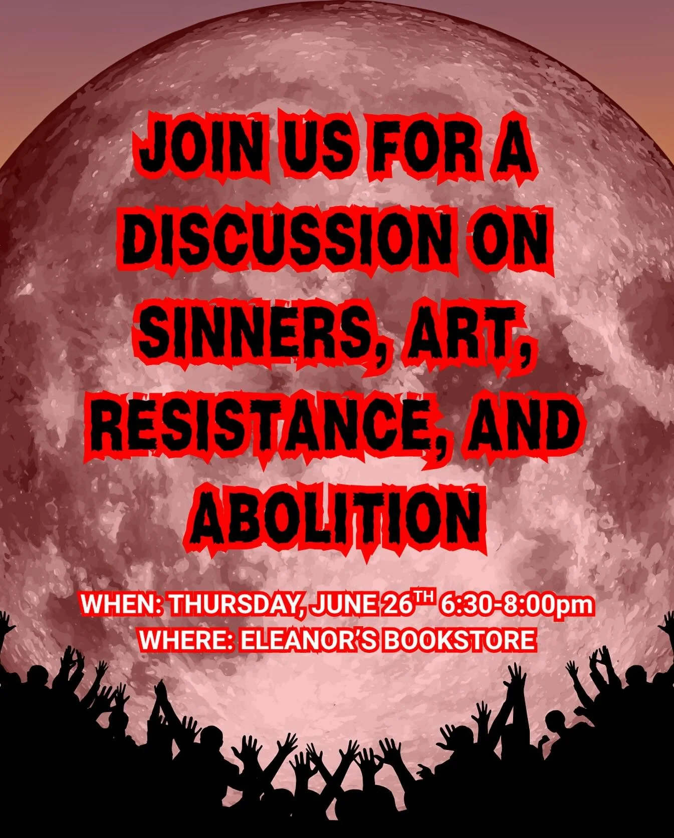 Let&rsquo;s chat about @sinnersmovie Thursday, June 26th from 6:30-8pm @eleanorsnfk ! We won&rsquo;t be watching the film but please do come ready to talk Sinners, art, resistance, &amp; abolition in particular as we navigate this pivotal political m