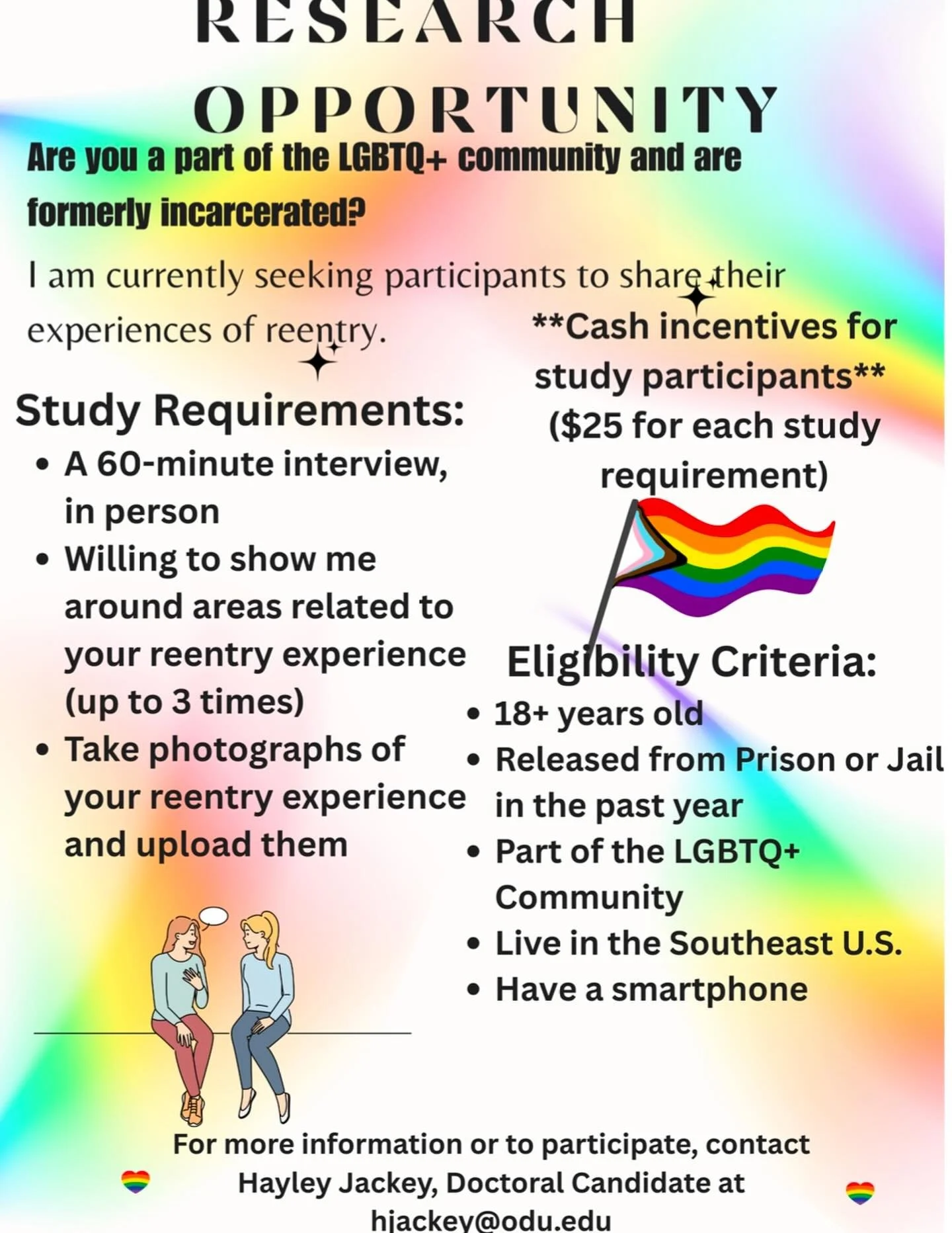 ATTENTION!!! 📢🗯️ please share this post to help it reach those who may qualify! If you need more information, reach out to Hayley via email (hkackey@odu.edu) 🏳️&zwj;⚧️🏳️&zwj;🌈🤓