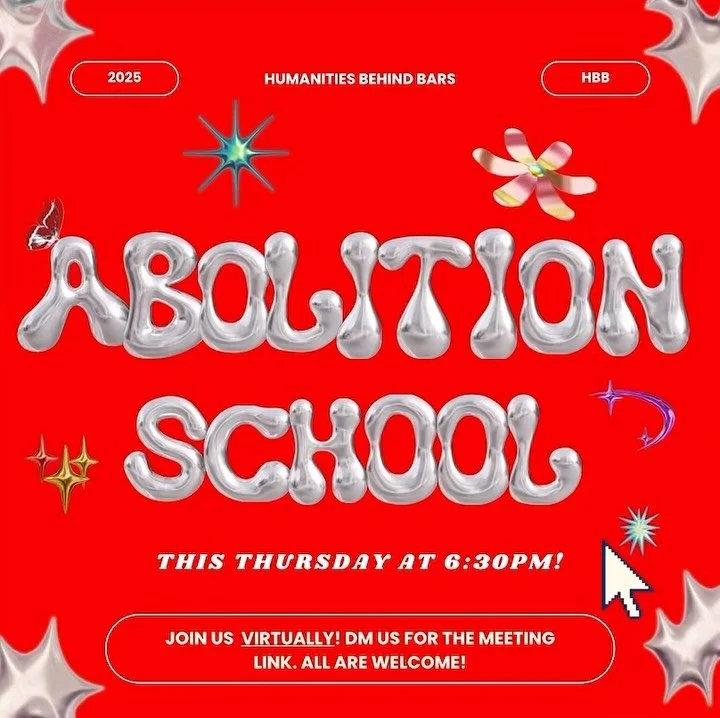 Abolition School THIS Thursday at 6:30! We will be meeting ONLINE! Dm us for the meeting link and if you need the materials to read for the assigned homework. 

See you soon!!! 🤓🍎💭