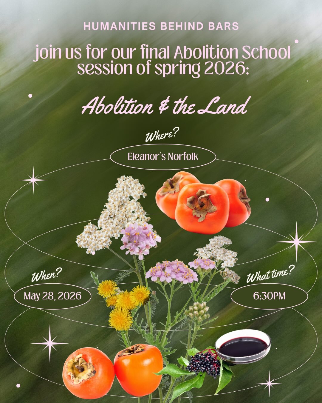 Hey yall! We are so excited to share this reminder for our FINAL Spring 2026 Abolition School meeting, which will be held tomorrow (Thursday, May 28th) @eleanorsnfk at 6:30pm. Expect to learn more about the connections between abolition and the land.