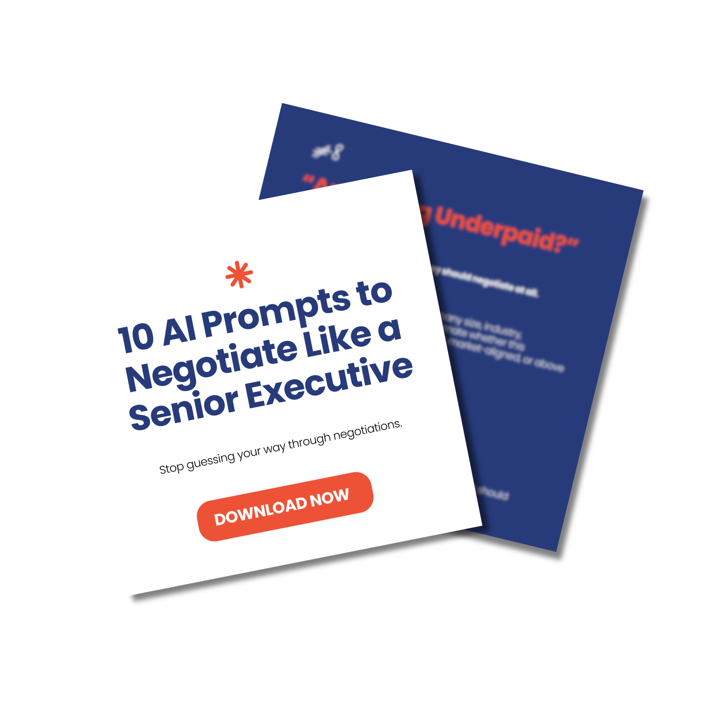 Multiple promotional flyers for a guide on negotiating job offers, featuring bold text and a prominent orange 'Download Now' button.
