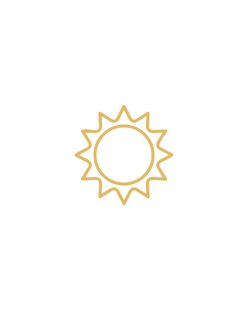 The image features a black background with a gold outline of a sun in the center.