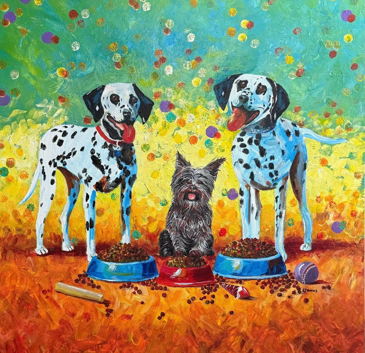 From canvas to crate ✨

&ldquo;Doggies at Dinner Time&rdquo; is now wrapped with as much love as it was painted. 🐾 Preparing large paintings as gifts is its own creative process&mdash;cord, paper, and a box that carries more than just art, but memor