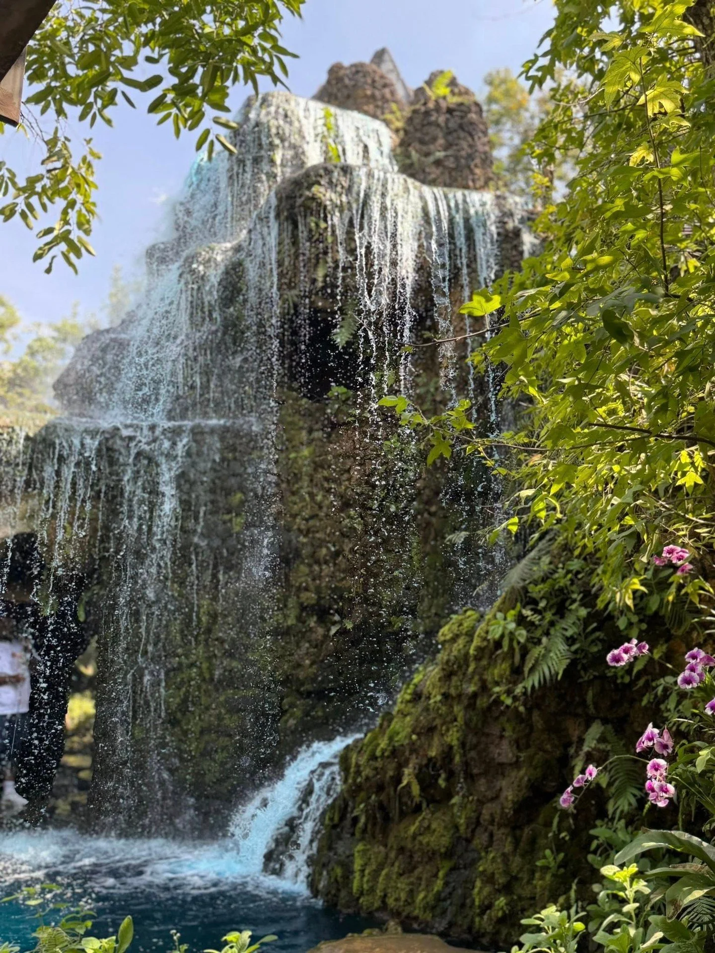 Today we travelled to Dan Tewada-Land of Angels. I love that name! It is a waterfall park full of beautifully sculpted man made waterfalls, flower gardens, tree houses (yes, you read that right) pathways, exotic birds, caves and a restaurant tucked a