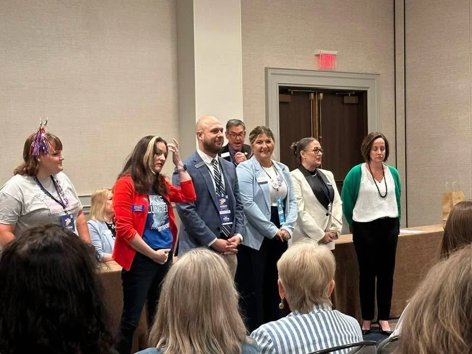 With other candidates for office for the 8th congressional district at the Indiana Democratic Convention.