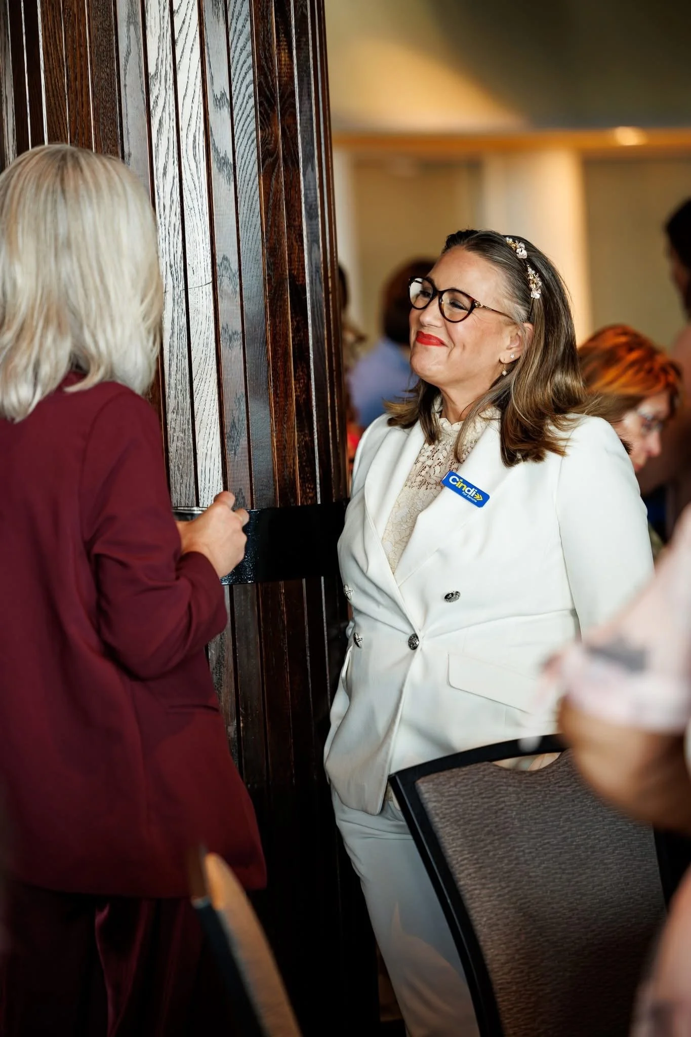 Chatting with Mary Allen at the YWCA Celebration of Service honoring Senator Vaneta Becker.