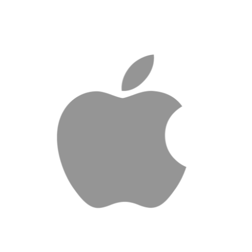 Logotipo de Apple en gris sobre fondo blanco.