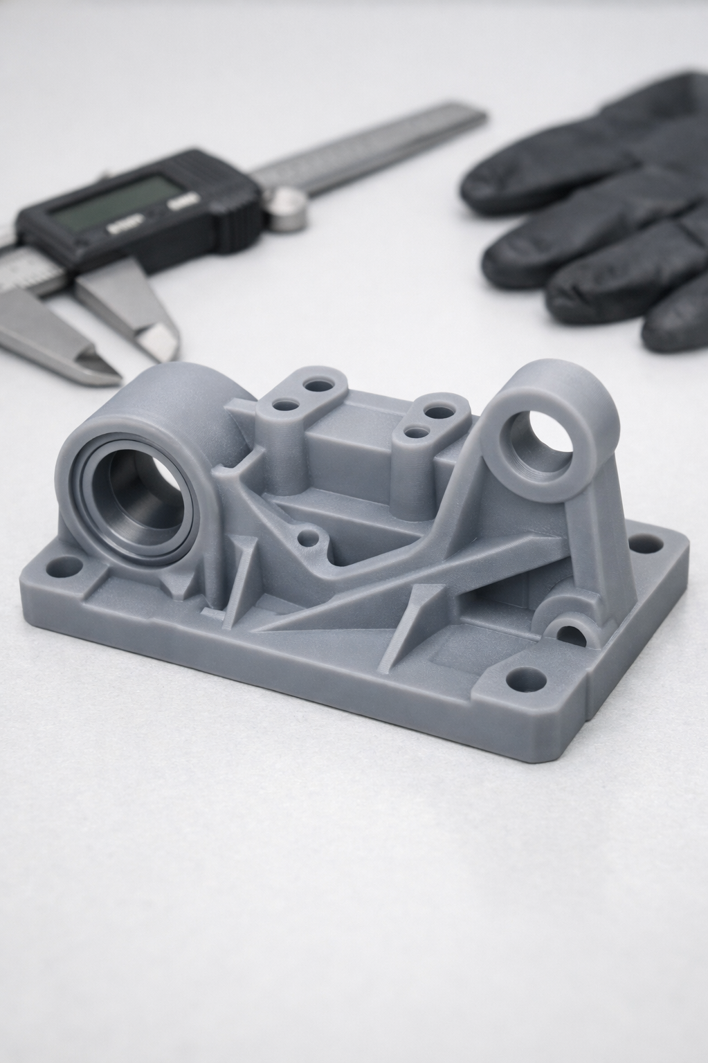 Resin 3D printing workspace with finished prototypes