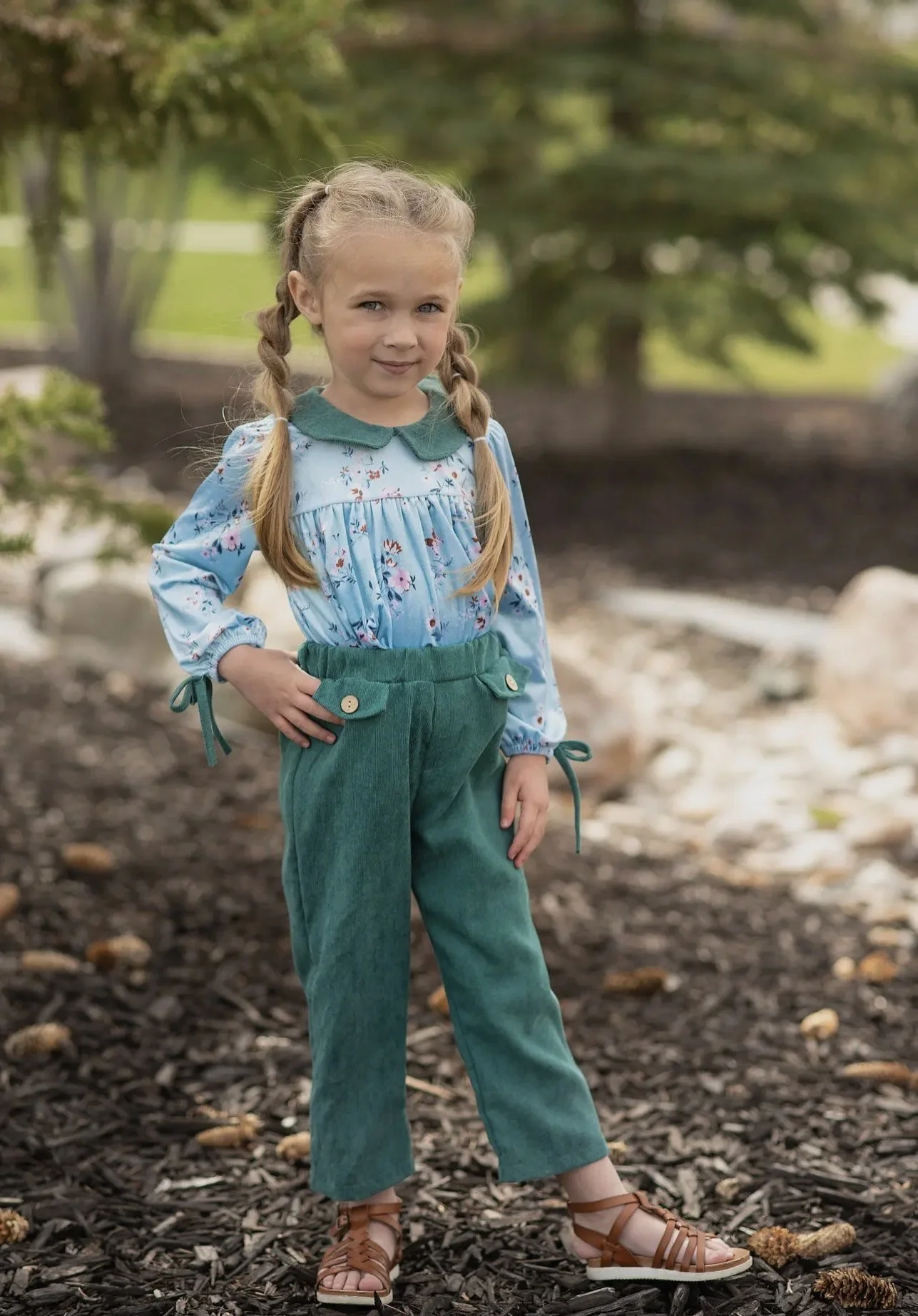two-piece teal outfit