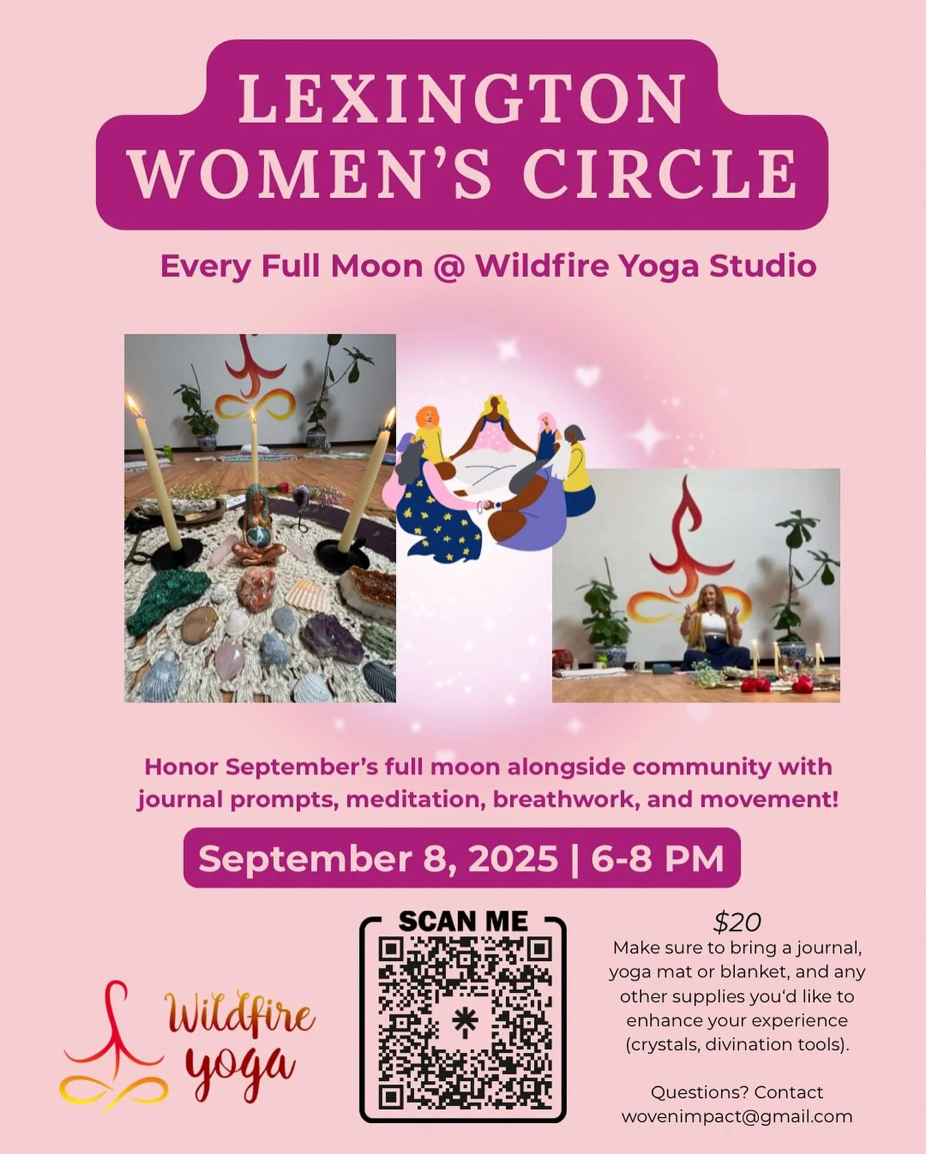 We&rsquo;re back for our second Full Moon Circle at Wildfire Yoga Studio on September 8th! ✨🌝 

This is a space to share, to listen, and to simply be held in the presence of community and womanhood. Come as you are and leave feeling grounded, inspir