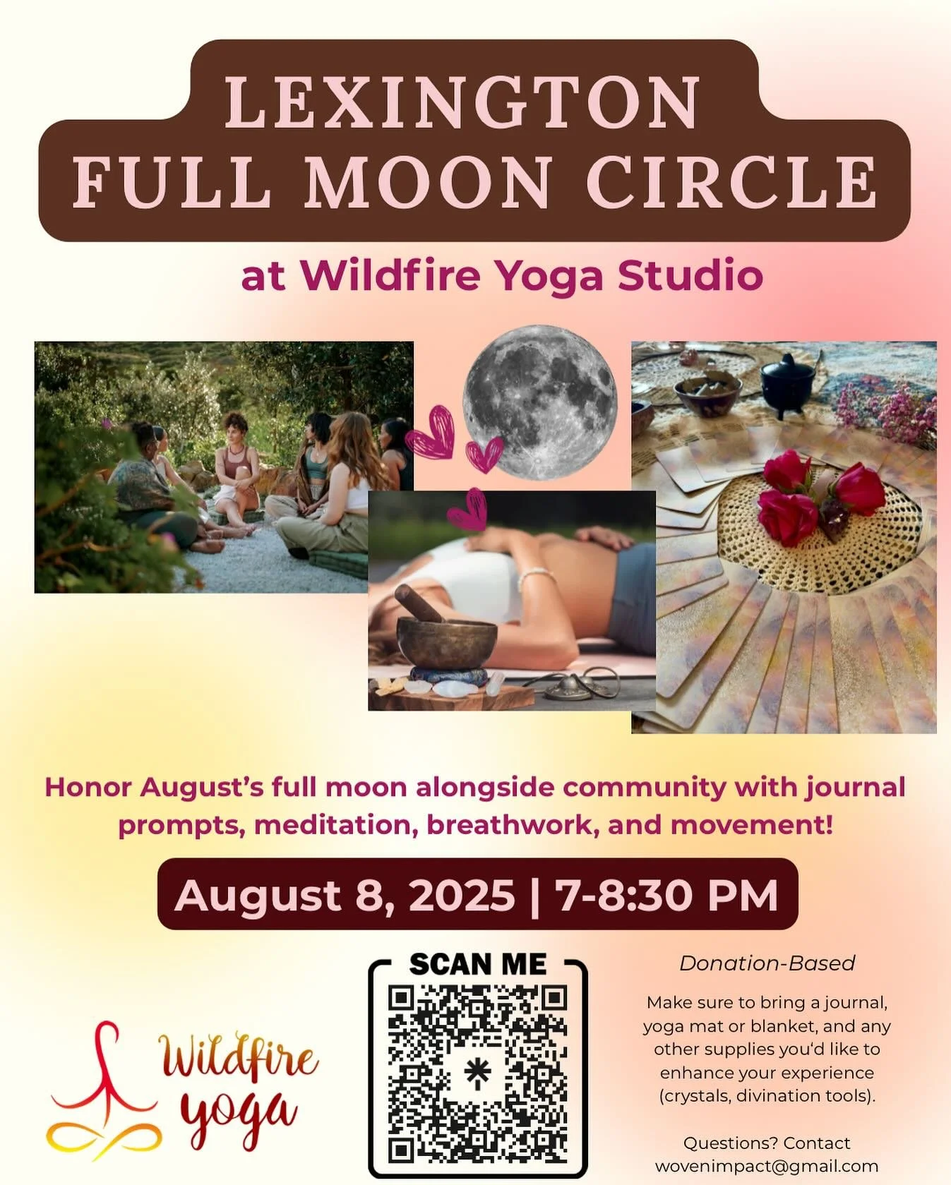 Introducing Lexington Full Moon Circles at the magical space of @yogawildfire ✨🌝

Gather in community this August to slow down, breathe, and reflect through journaling, meditation, breathwork, and gentle movement! 

🤍 Sign-up &amp; donation payment