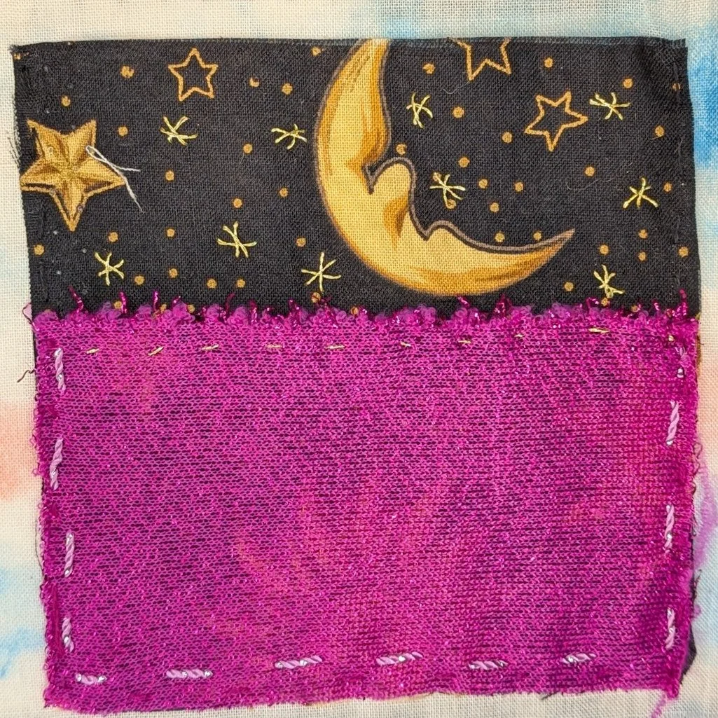 Night sky above pink sparkly ground