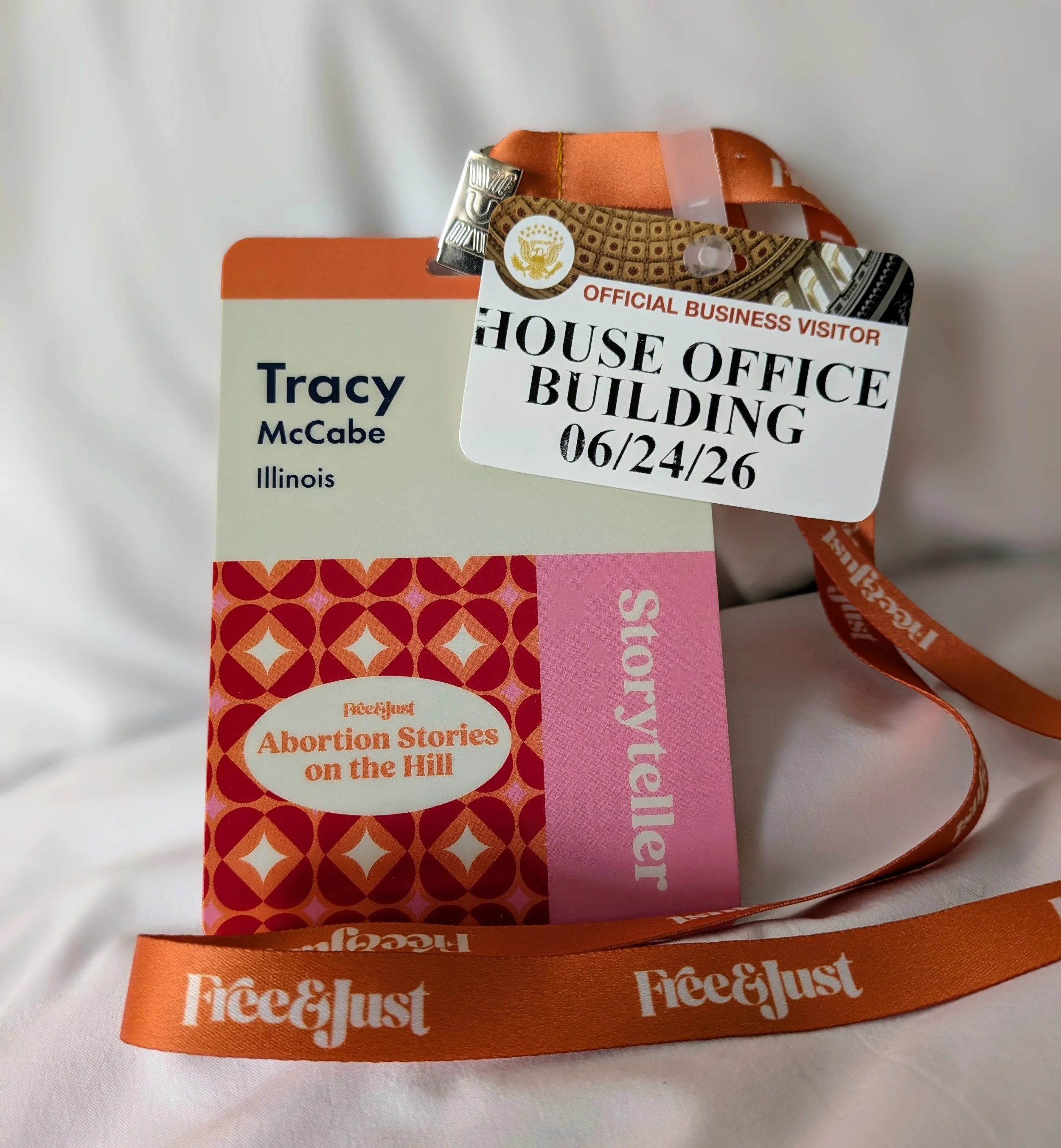 Nametag on lanyard for event Abortion Stories on the Hill