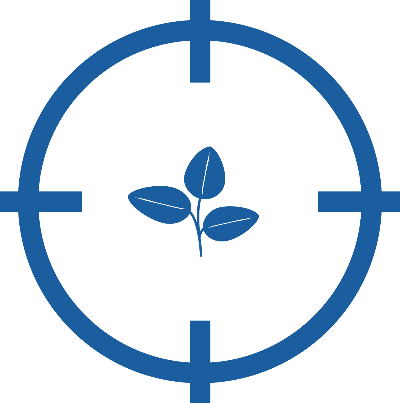 A blue target with a small plant and three leaves in the center.