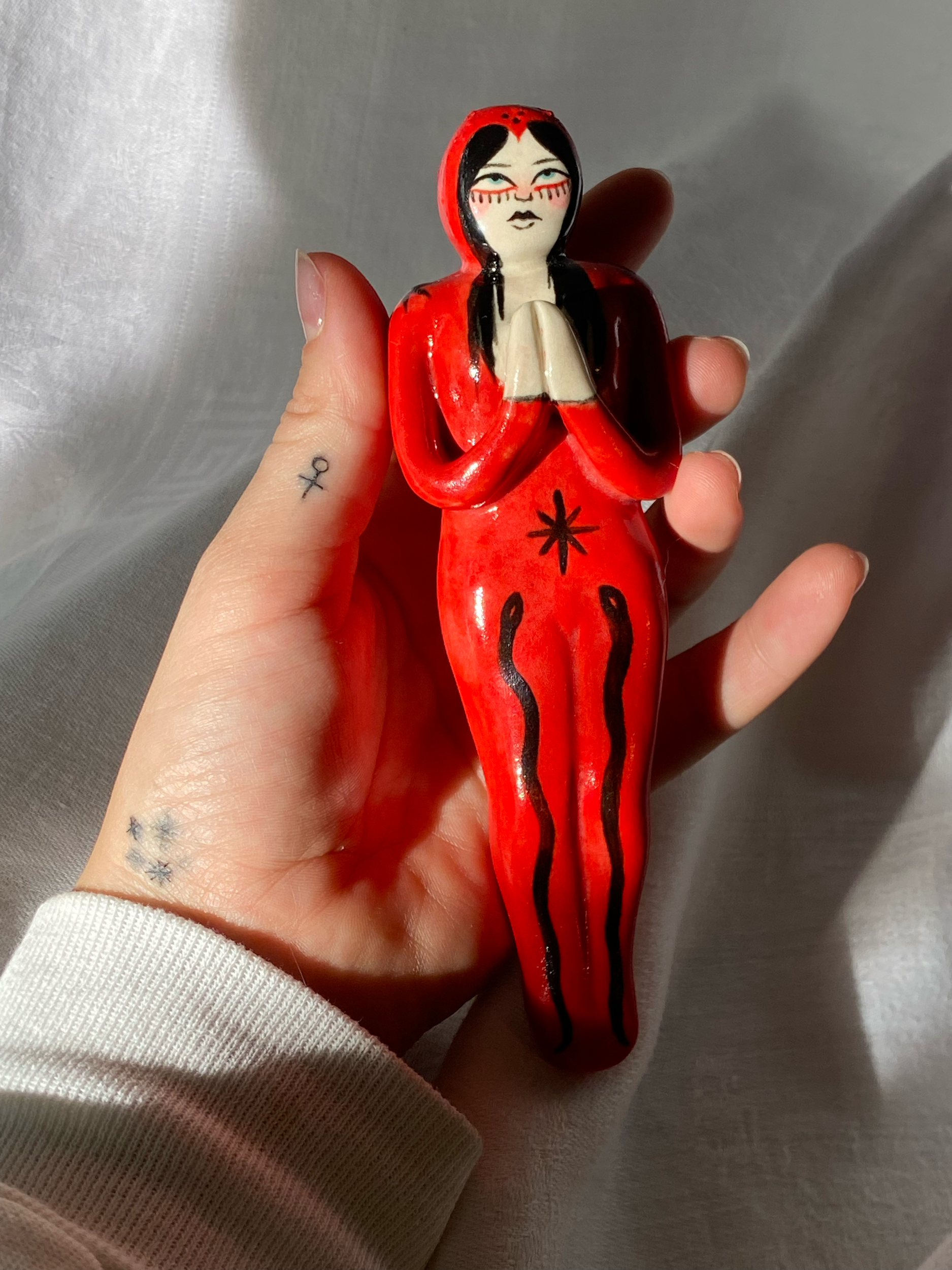 Red Lady, 2025.
Stoneware clay, underglaze, clear glaze.