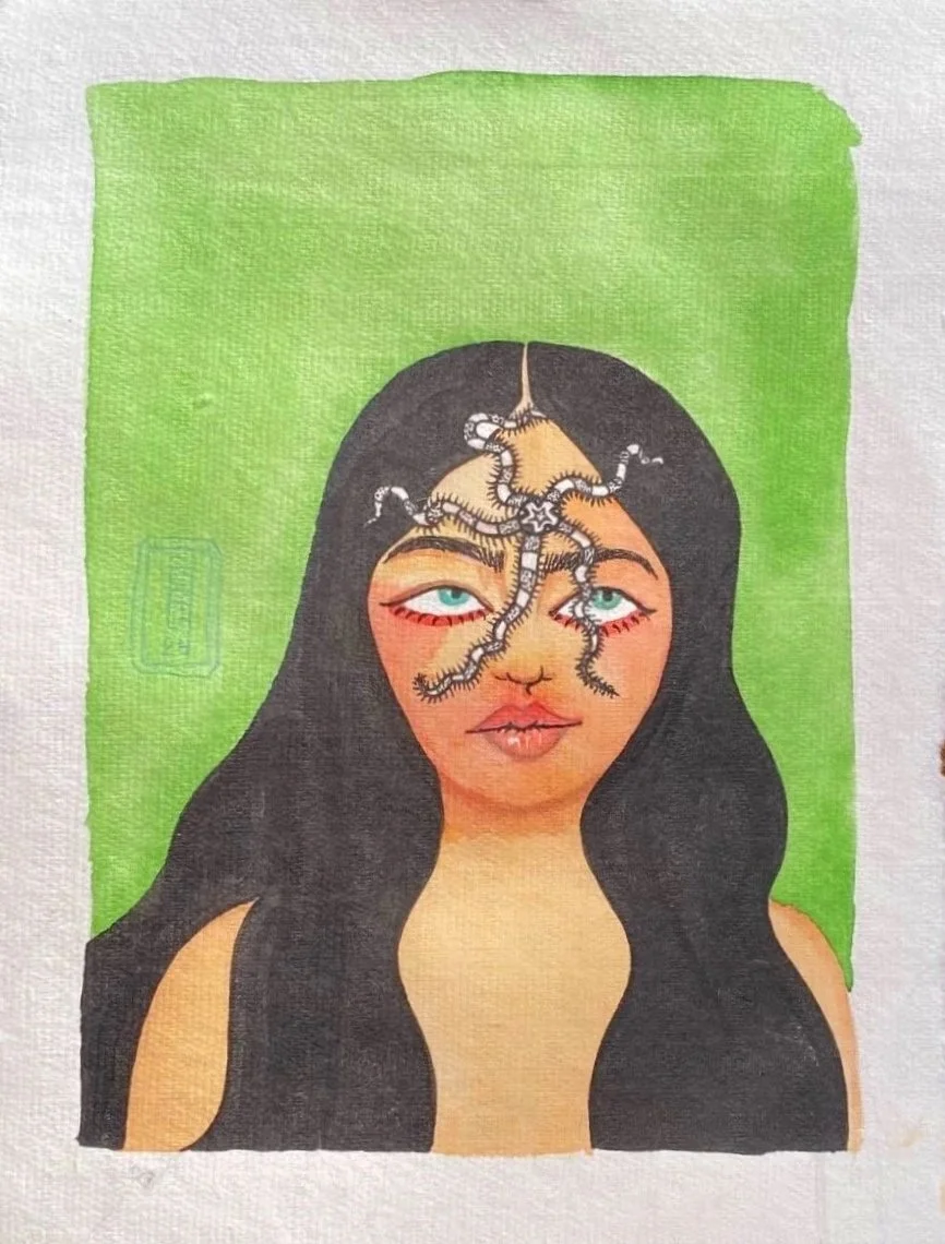 "Brittle", 2023.
Watercolor on cotton rag paper.
8 x 6 inches.