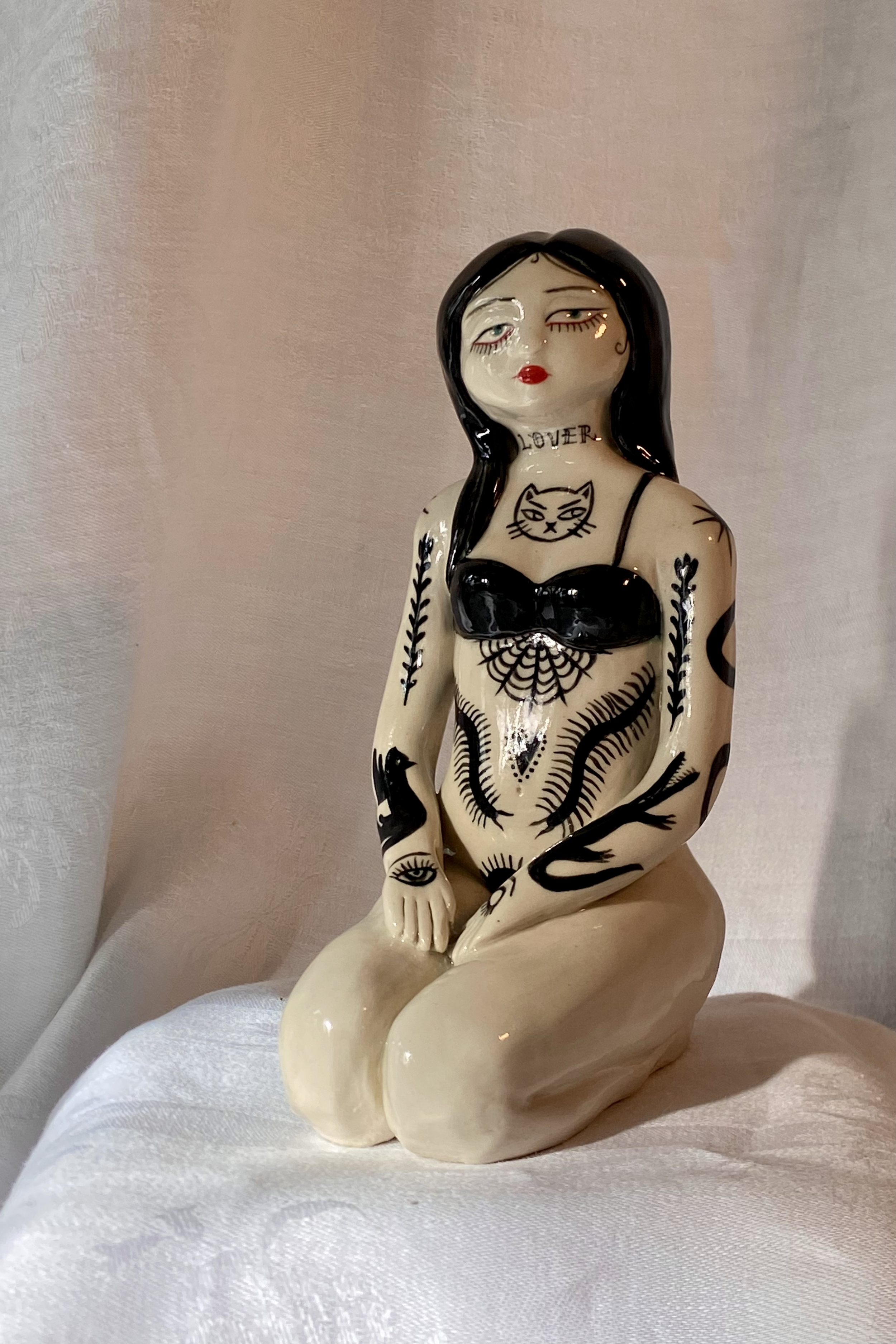 Lover Girl, 2025.
Stoneware clay, underglaze, clear glaze. 
