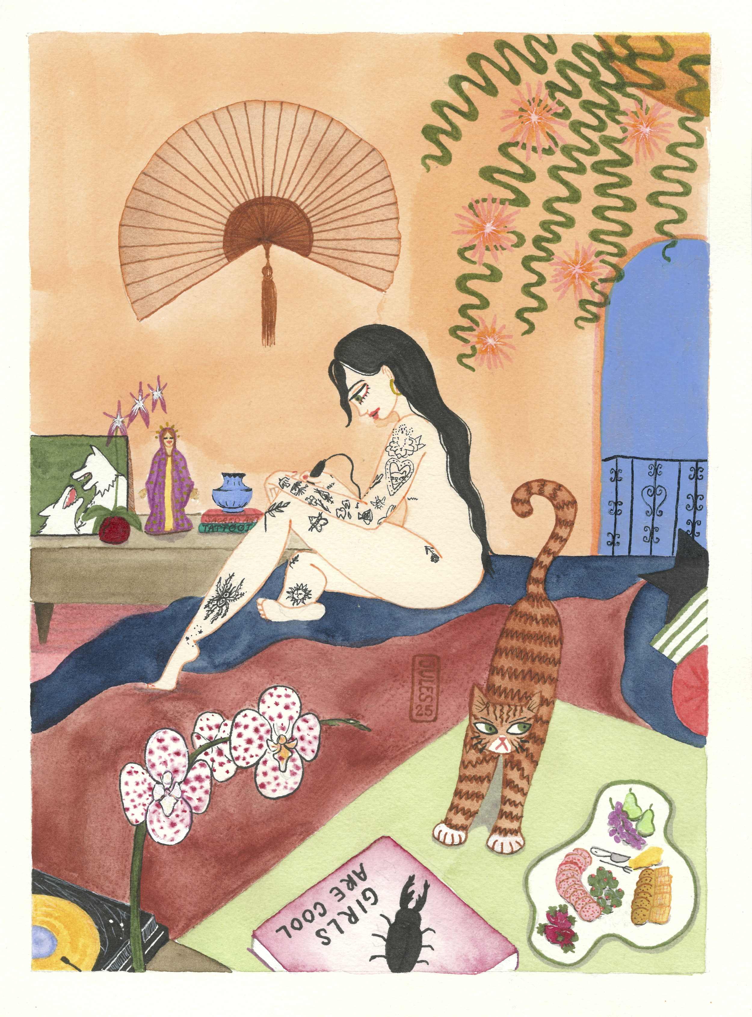 "Ritual", 2025.
Watercolor and mixed media on cold press paper.
12 x 9 inches. 