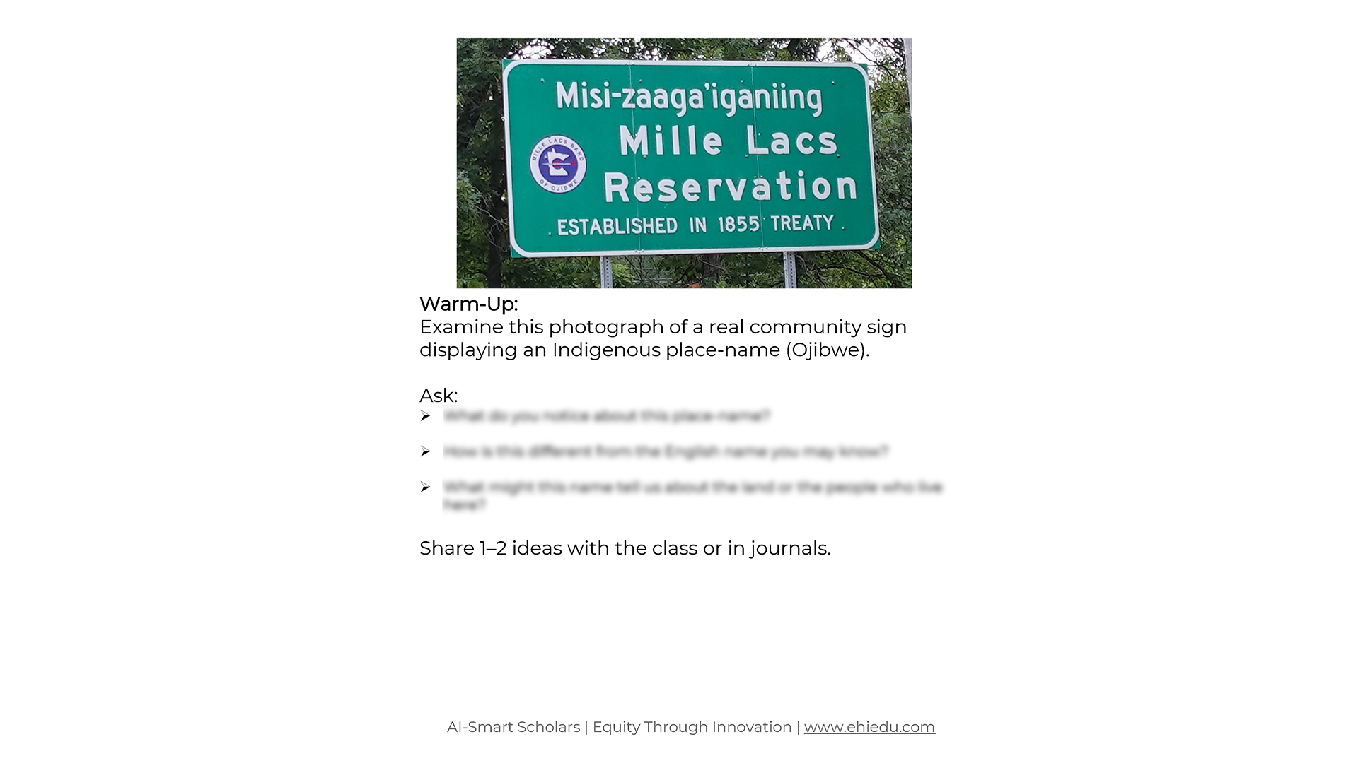 Mille Lacs Reservation sign with Ojibwe name