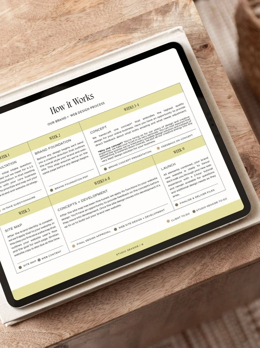 proposal mockup on ipad sitting on a wooden table