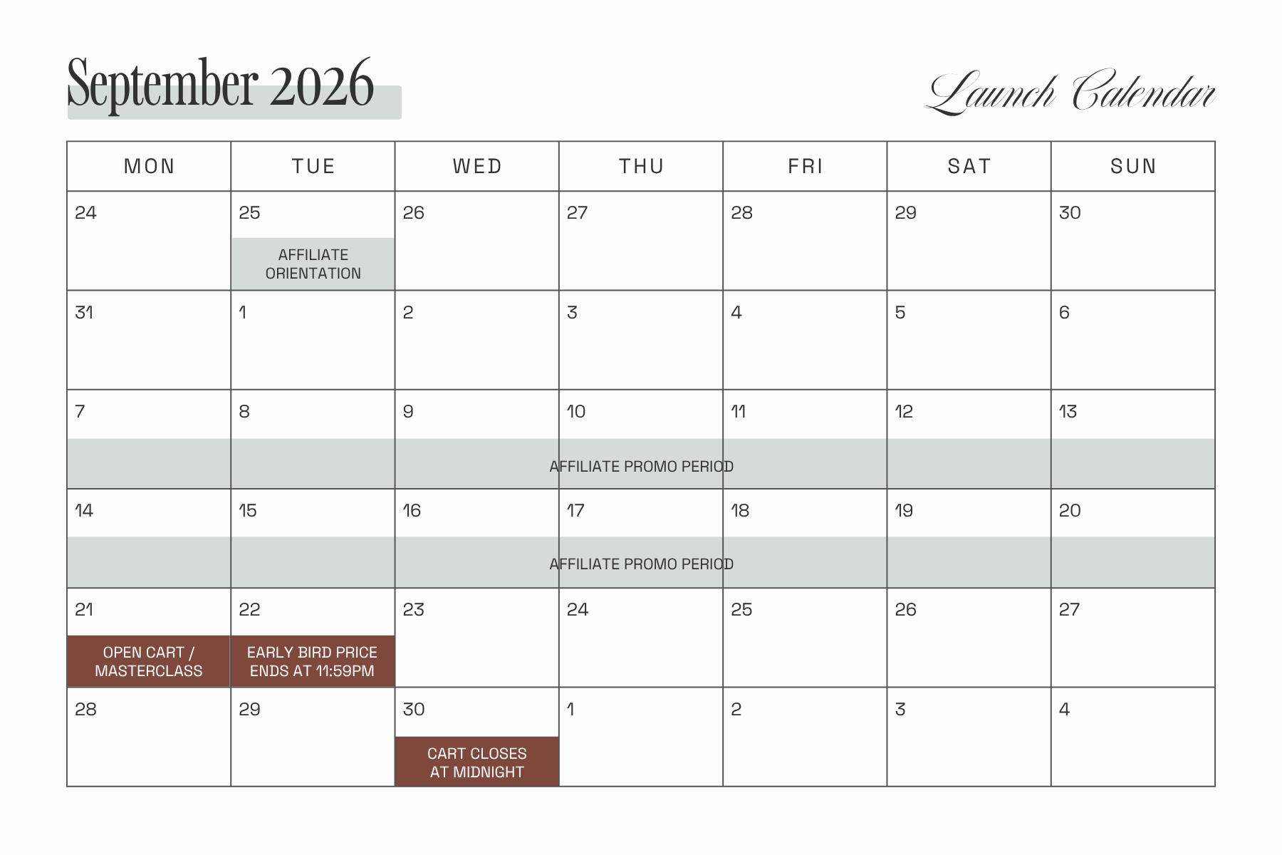 Affiliate Launch Calendar
