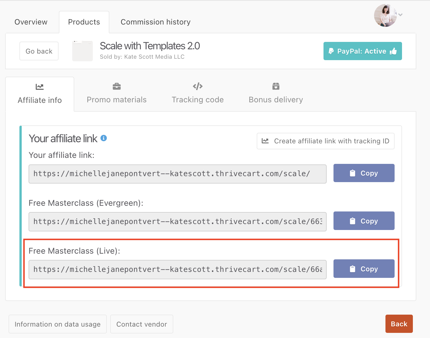 thrivecart affiliate link screenshot