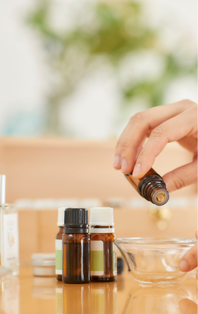 Dropping oils into a bowl