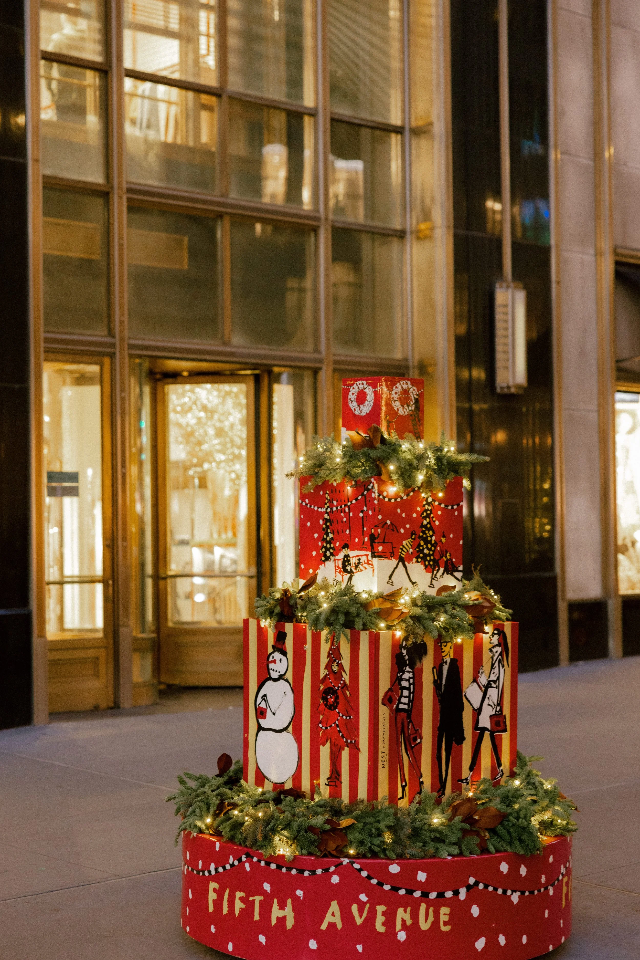 Large-scale holiday installation on Fifth Avenue in New York City
