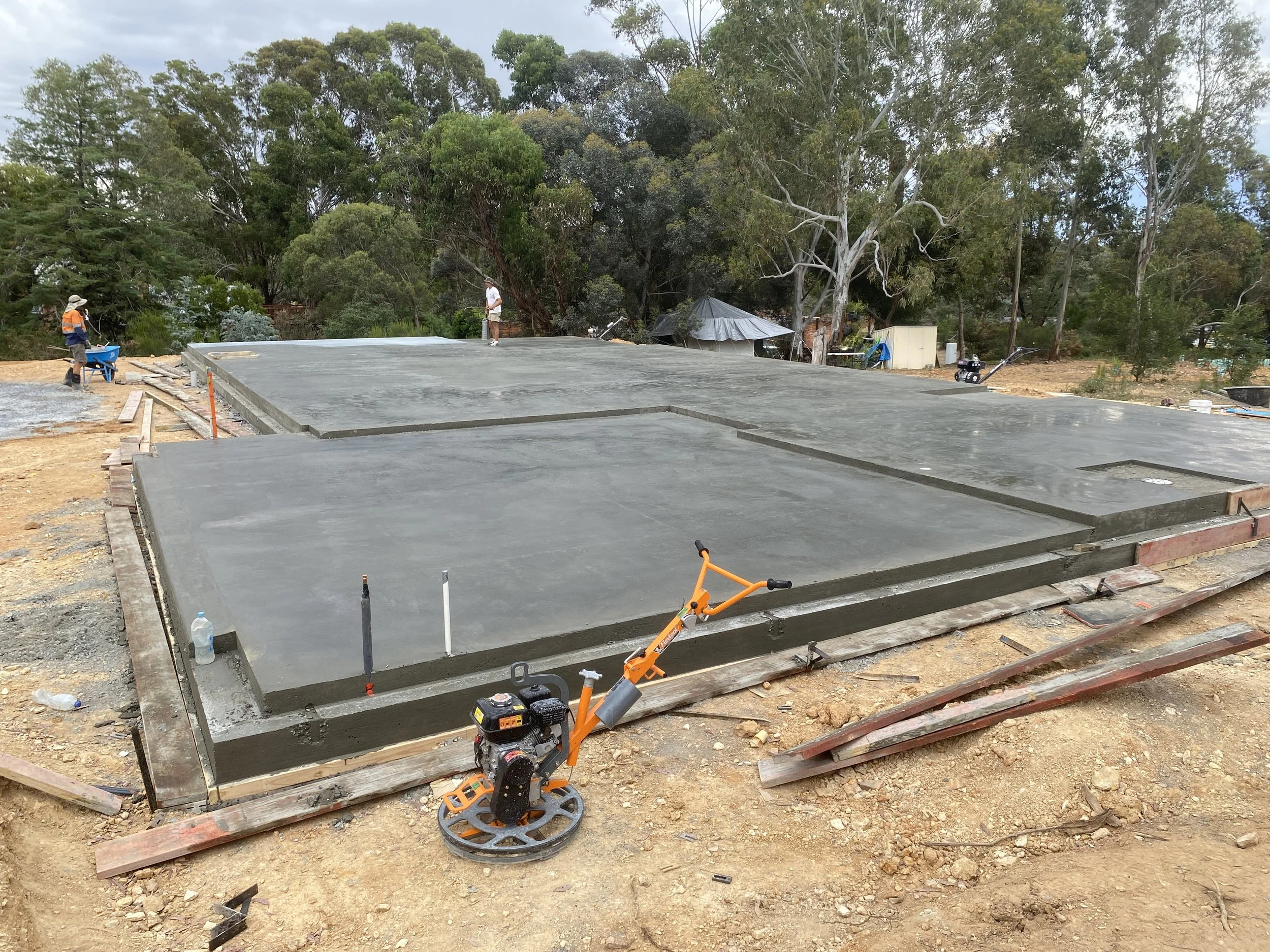 255sqm burnished waffle pod house slab in Castlemaine