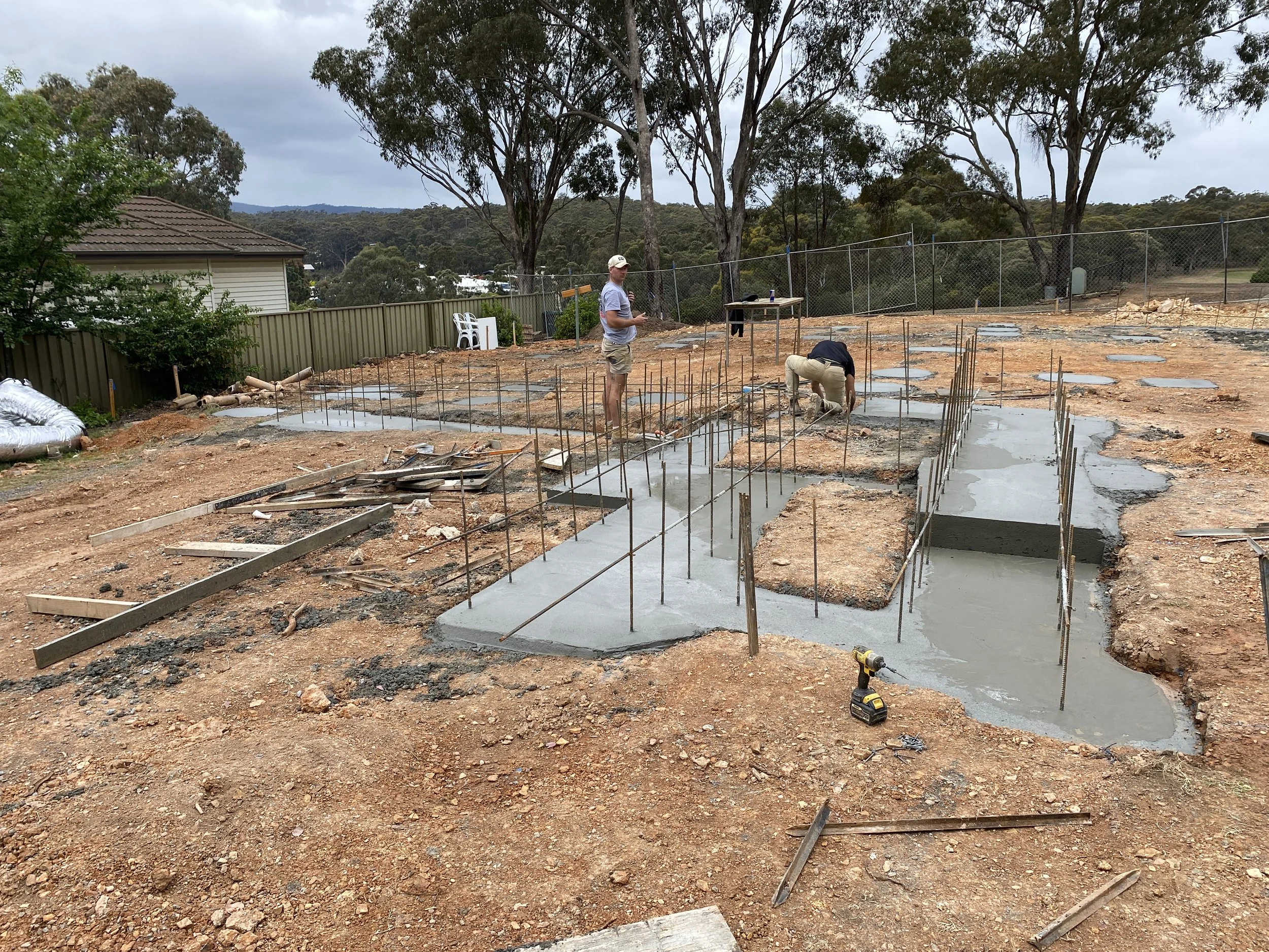 House footings with starter bars for blockwork