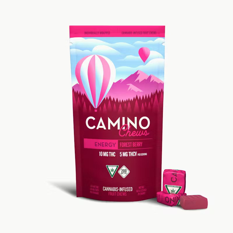 Camino by Kiva | Forest Berry | 10mg THC : 10mg THCV in Each | 20 Starburst Chews Total | SATIVA - Energy | 3 for $100