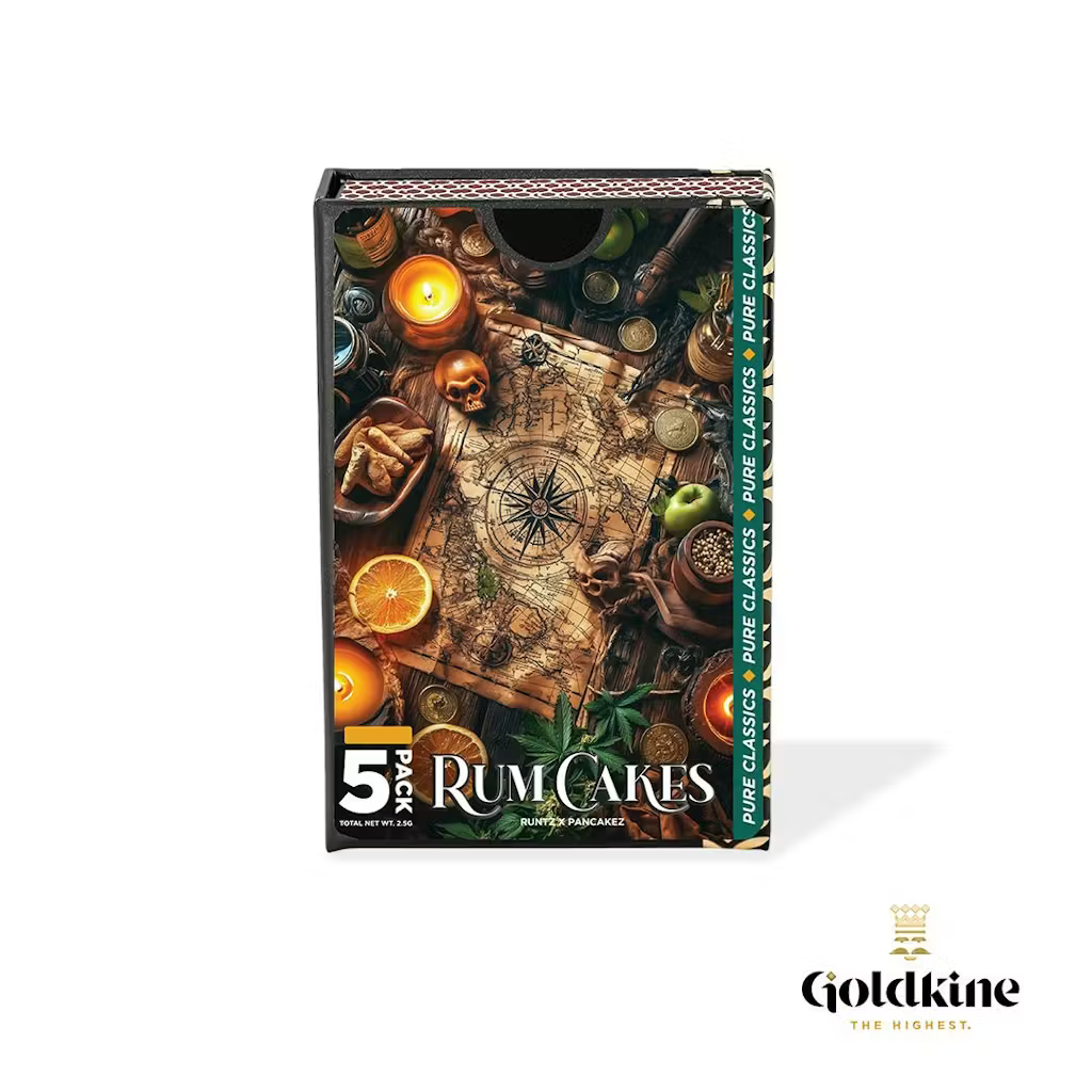 Goldkine | Rum Cakes | 0.5g x 5 Pre-Roll Pack | 28.39% THC | HYBRID (Match Box and Sticks Included)