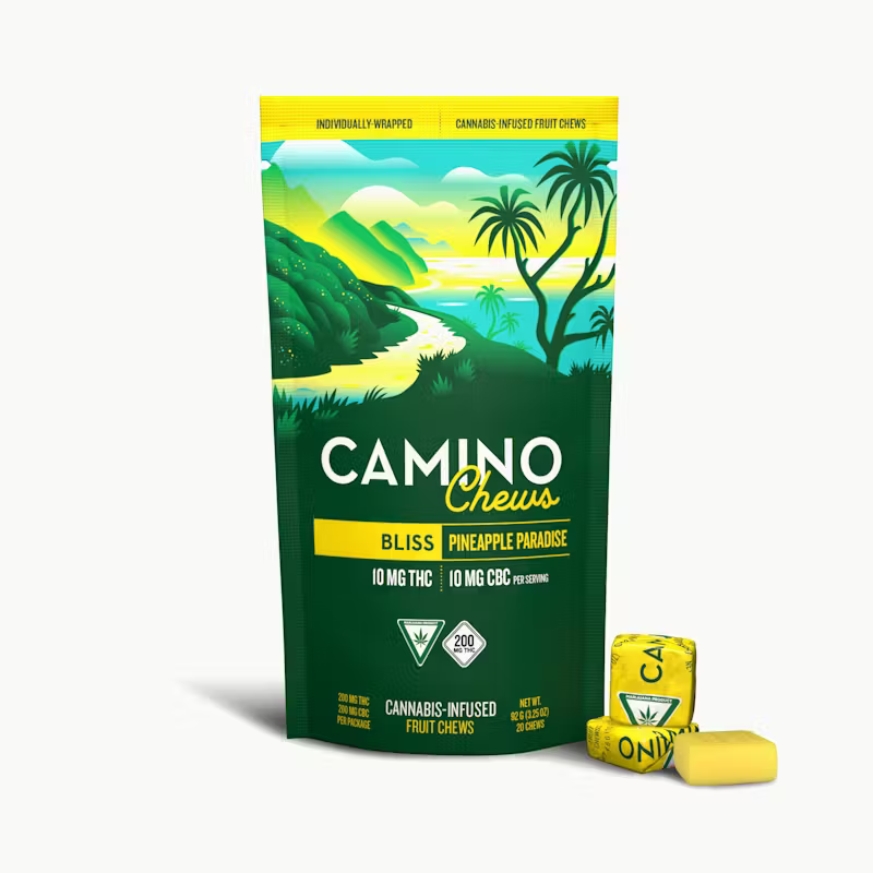 Camino by Kiva | Pineapple Paradise | 10mg THC : 10mg CBC in Each | 20 Starburst Chews Total | HYBRID - Bliss | 3 for $100