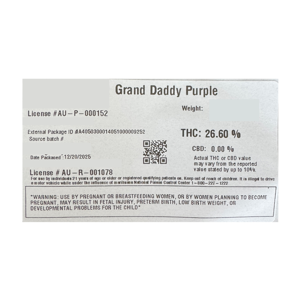 Granddaddy Purple (Big Bud x Purple Urkle) | Indica Flower | 26.60% THC