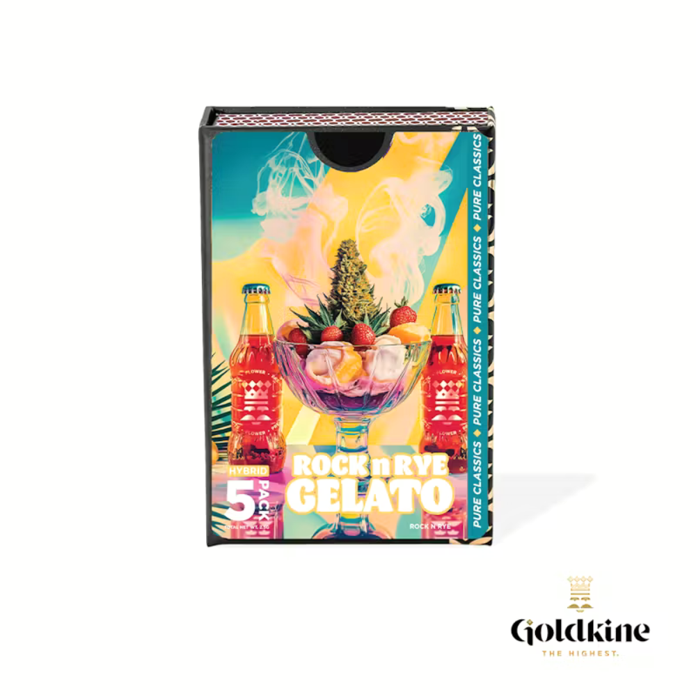 Goldkine | Rock N' Rye Gelato | 0.5g x 5 Pre-Roll Pack | 26.84% THC | HYBRID (Match Box and Sticks Included)