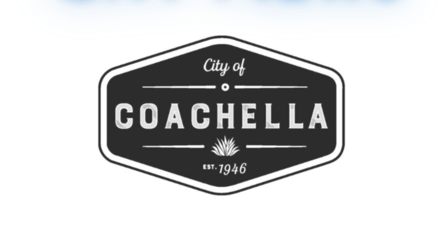 Black and white logo for the City of Coachella, established in 1946, featuring a stylized plant in the center.