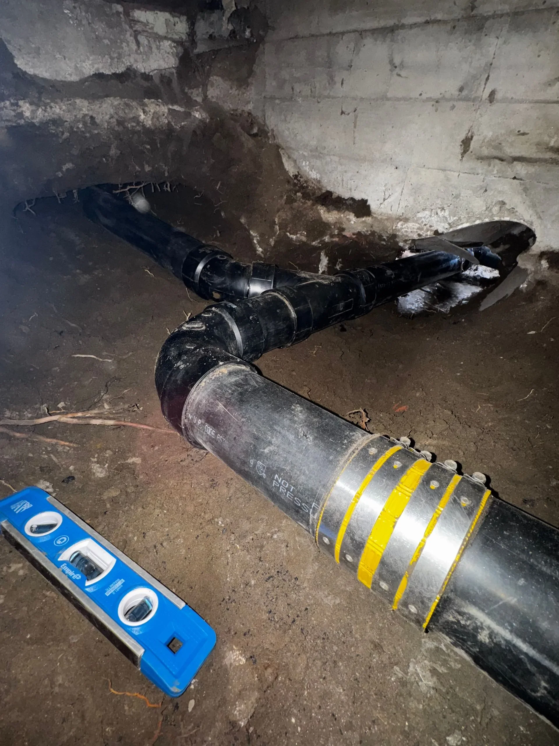 completion of a sewer drain re-pipe