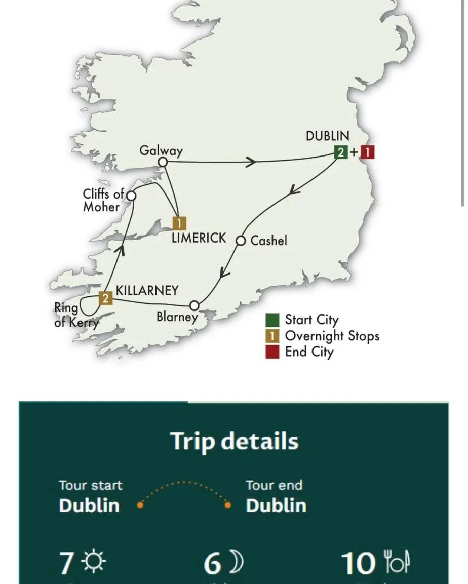 🇮🇪 Dreaming of castles, rolling green hills, cozy pubs, and breathtaking scenery? This unforgettable Ireland getaway is the perfect introduction to the Emerald Isle.

September 14&ndash;20, 2026
Roundtrip from Dublin
$2,745 per person

This fast-pa